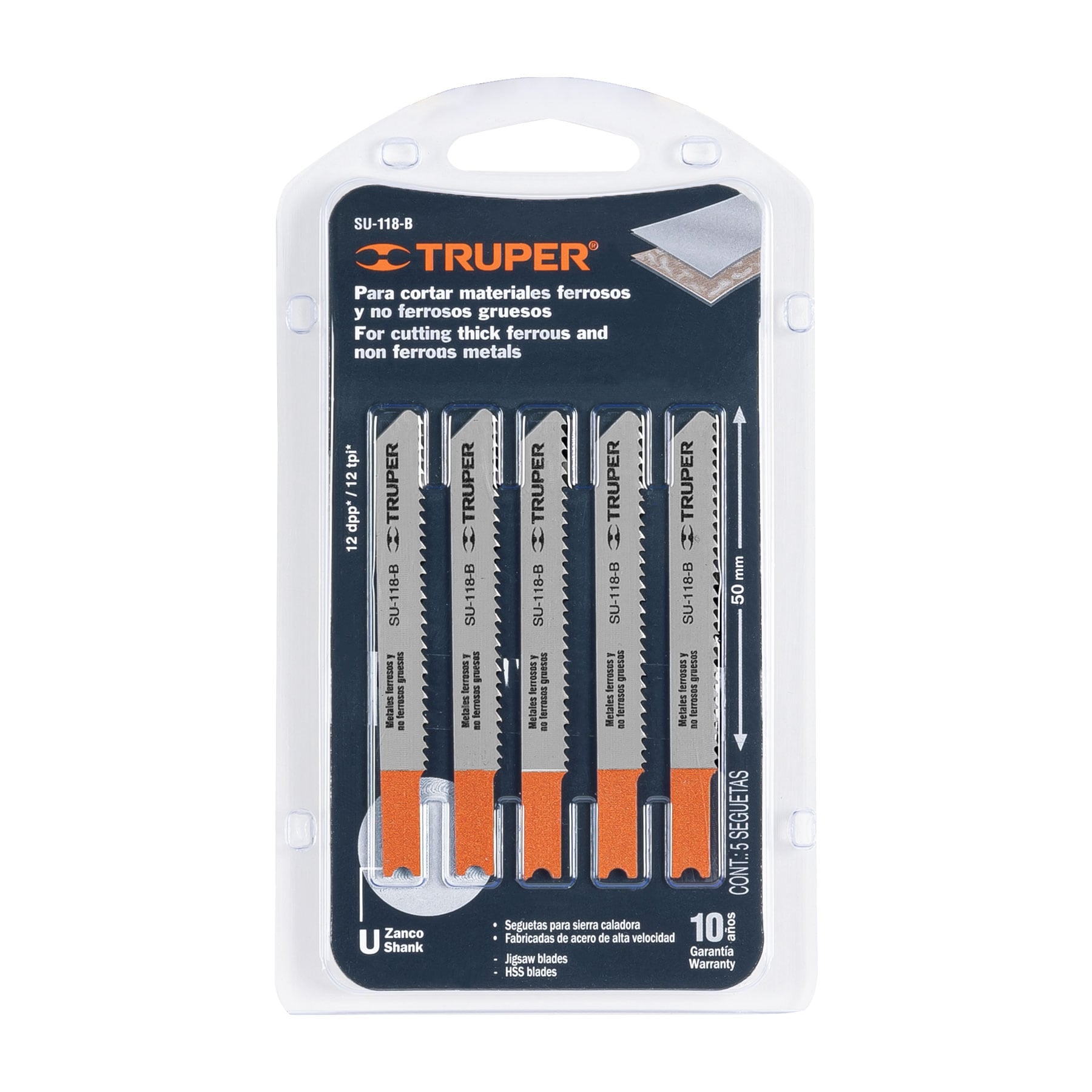 Blíster con 5 seguetas 12 DPP zanco "U" corte recto metal