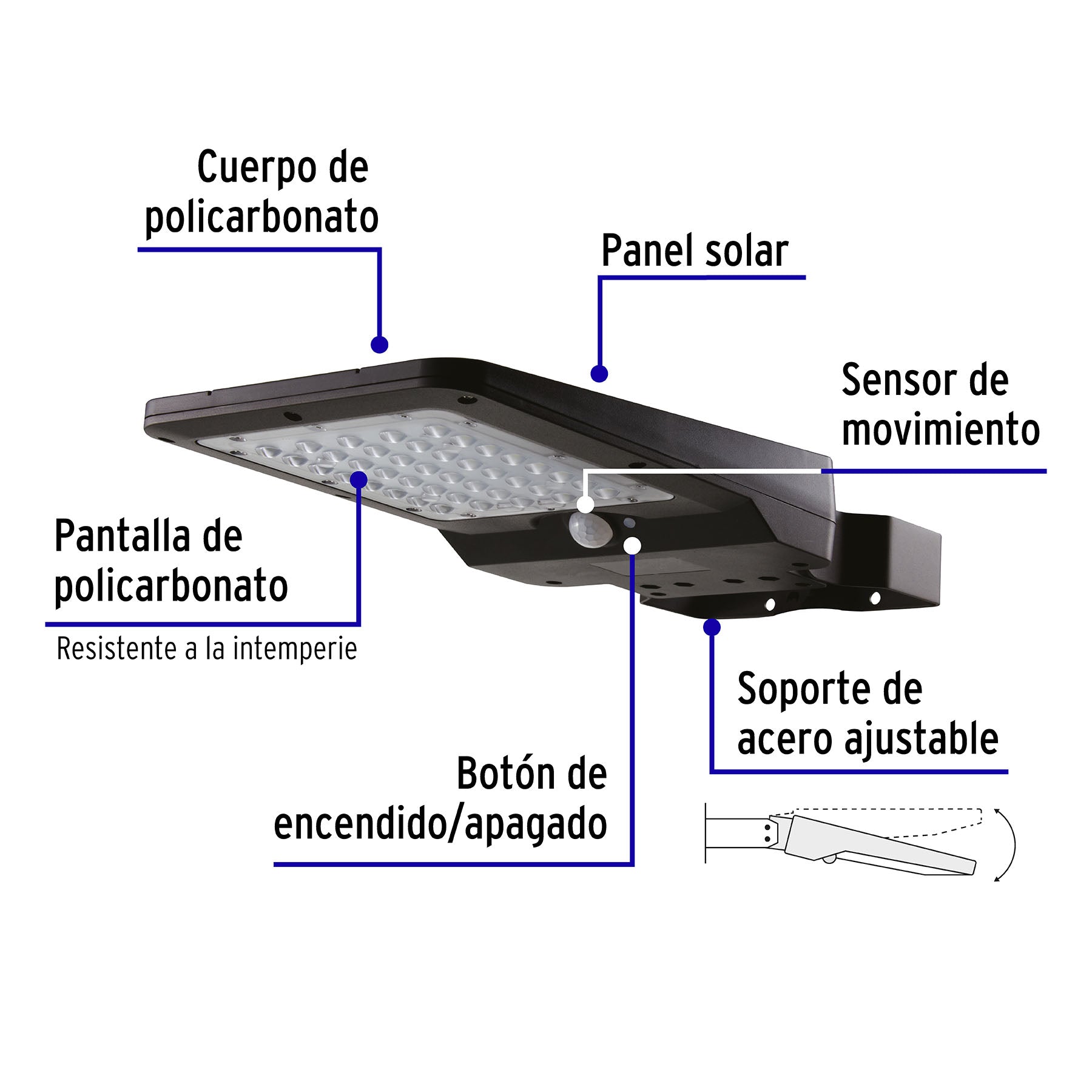 Luminario suburbano de LED 8 W con panel solar, Volteck