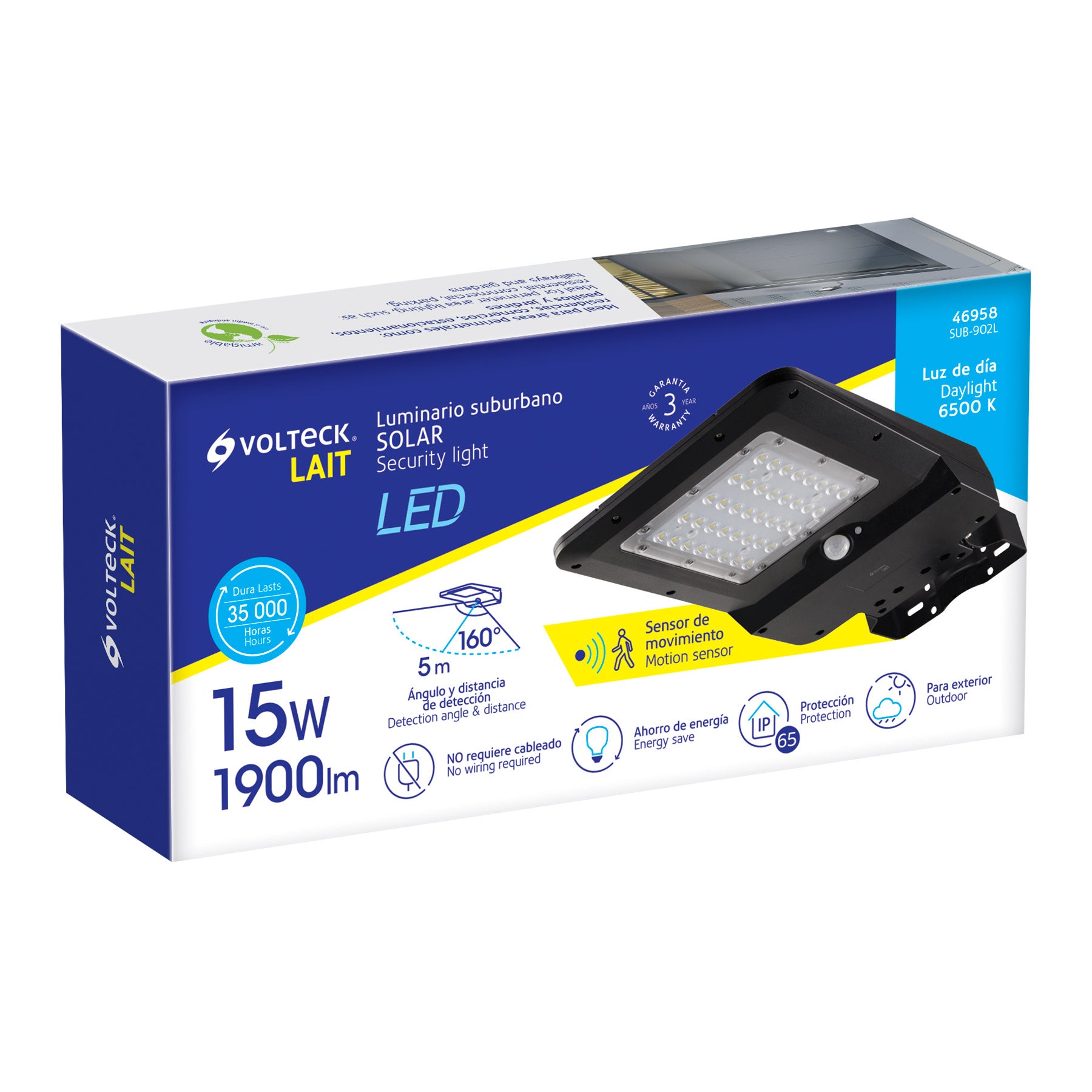 Luminario suburbano de LED 15 W con panel solar, Volteck