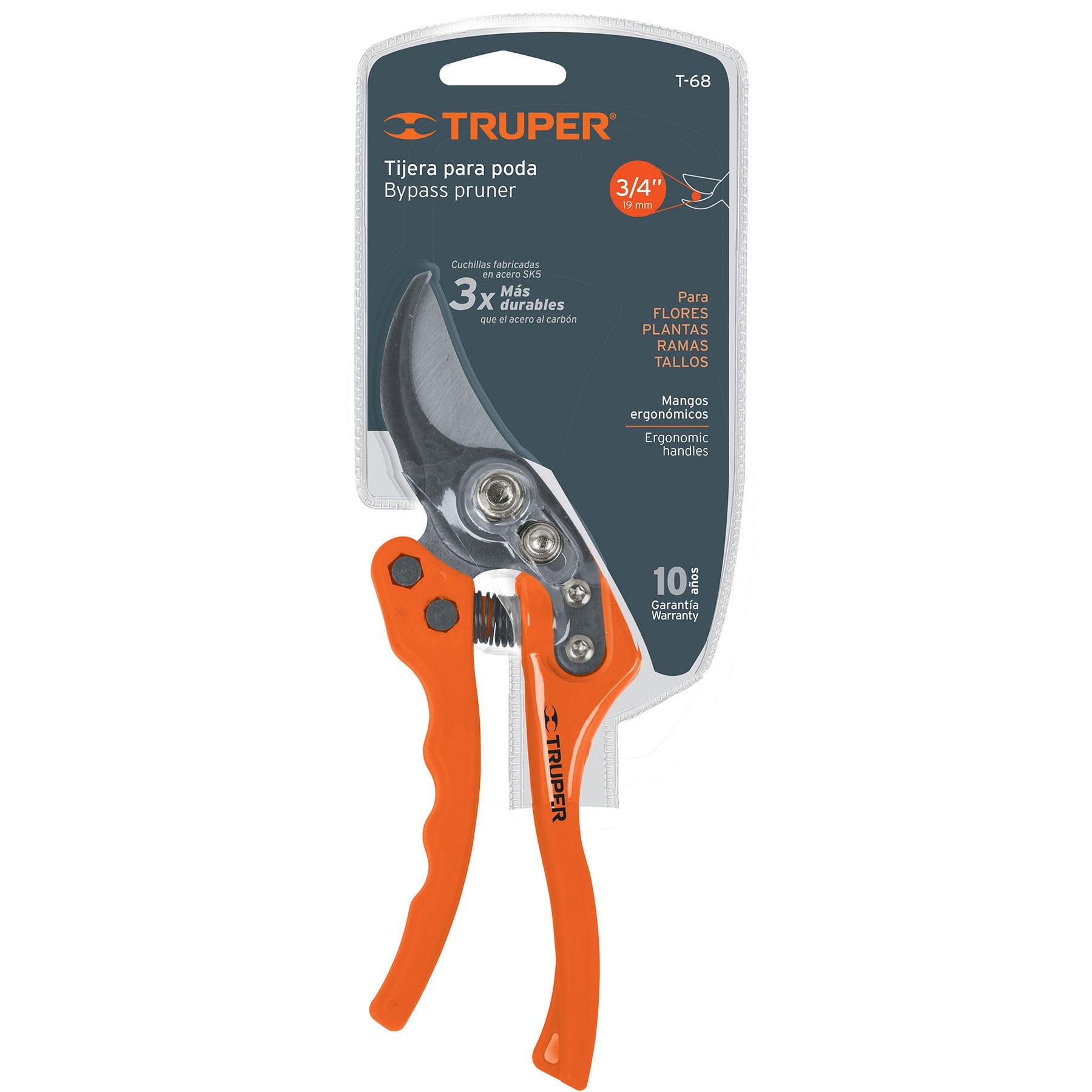 Tijera para poda 8" de nylon con cuchillas acero SK5, Truper