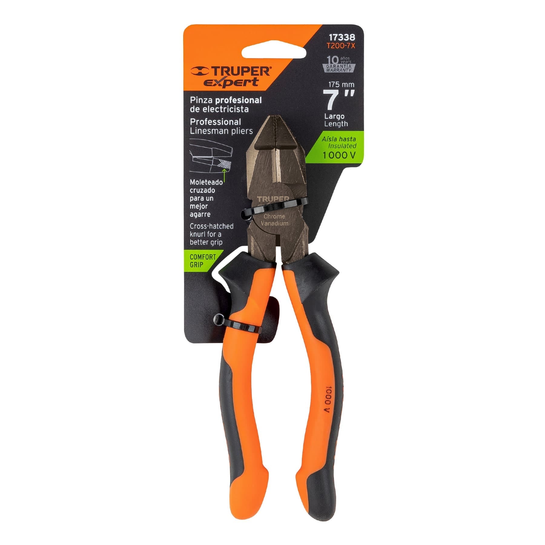 Pinza electricista 7" uso rudo, alta palanca, Comfort Grip