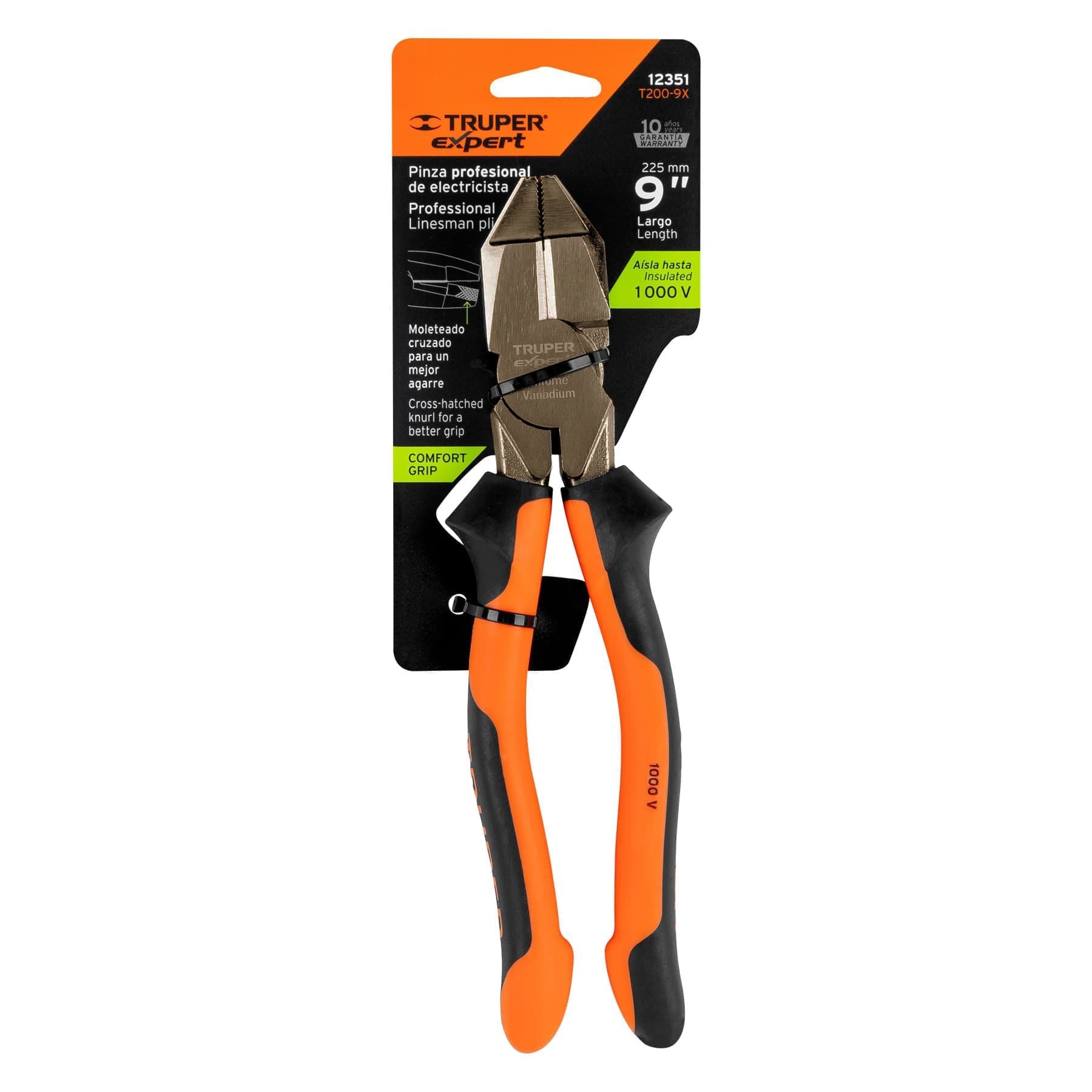 Pinza electricista 9" uso rudo, alta palanca, Comfort Grip