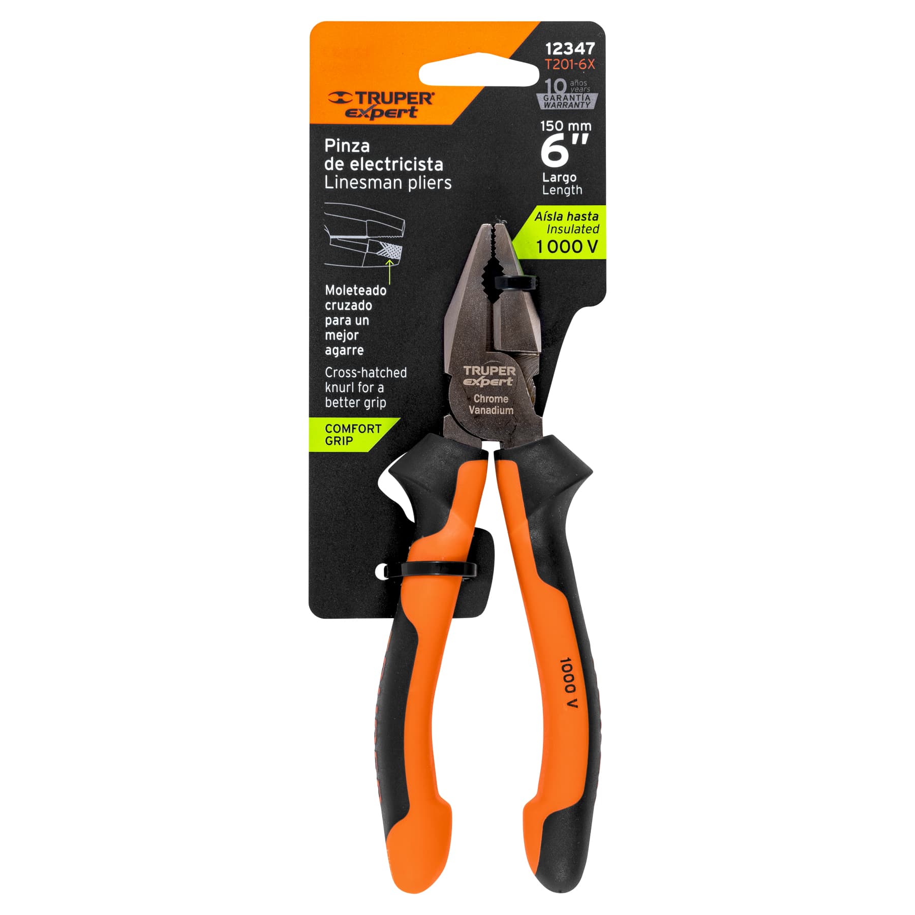 Pinza para electricista 6" alta palanca, Comfort Grip,Expert