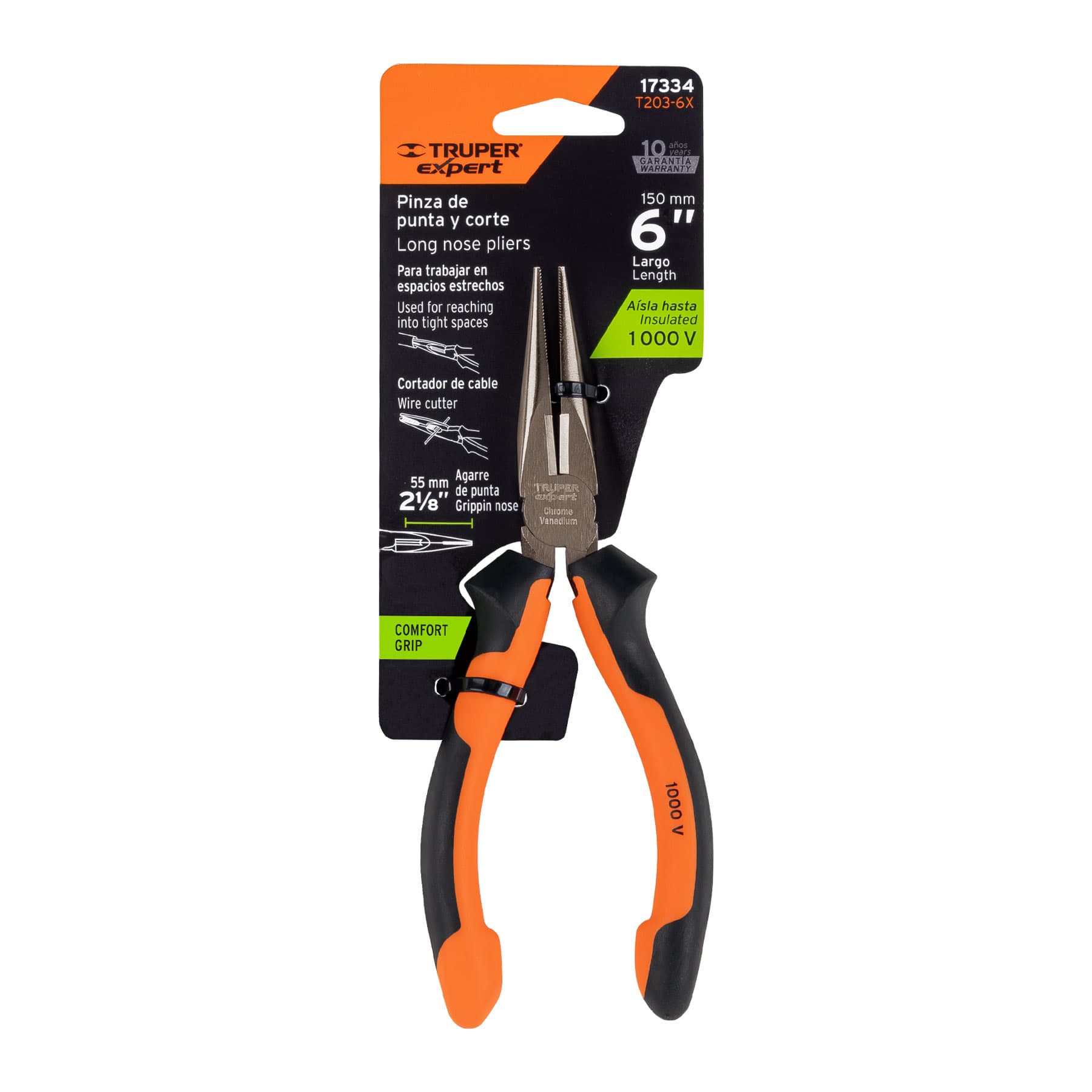 Pinza punta y corte 6" mango Comfort Grip, Truper Expert