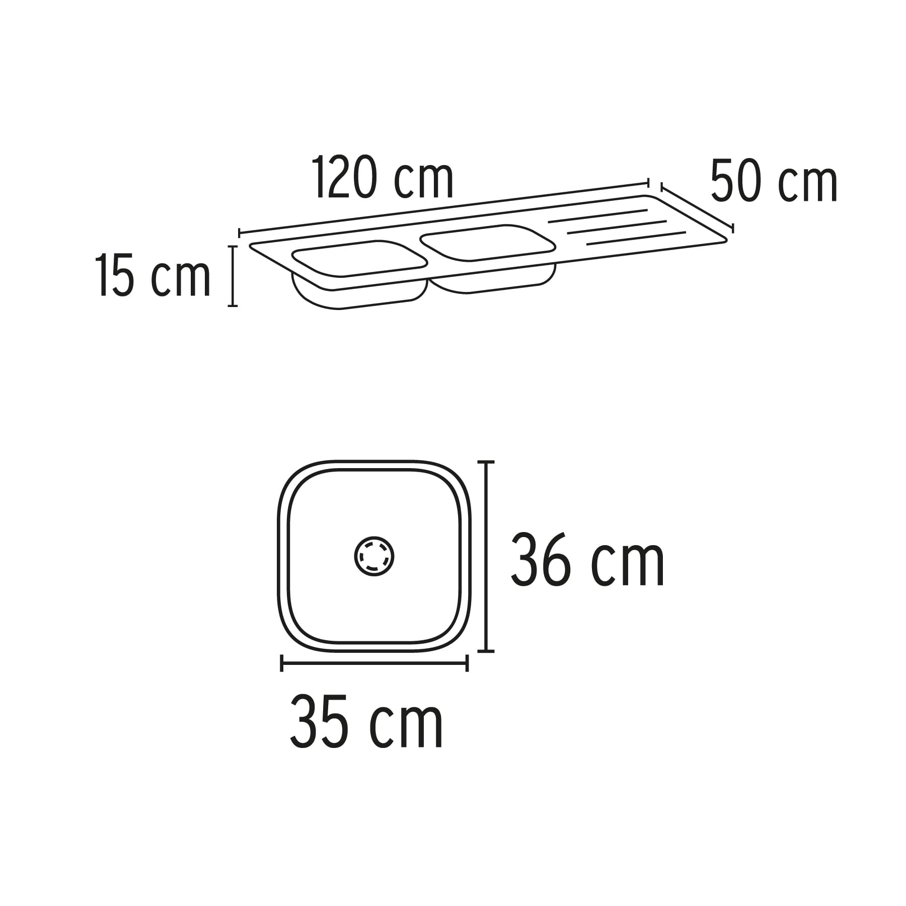 Tarja de empotrar 120x50cm doble tina izquierda, Foset Basic