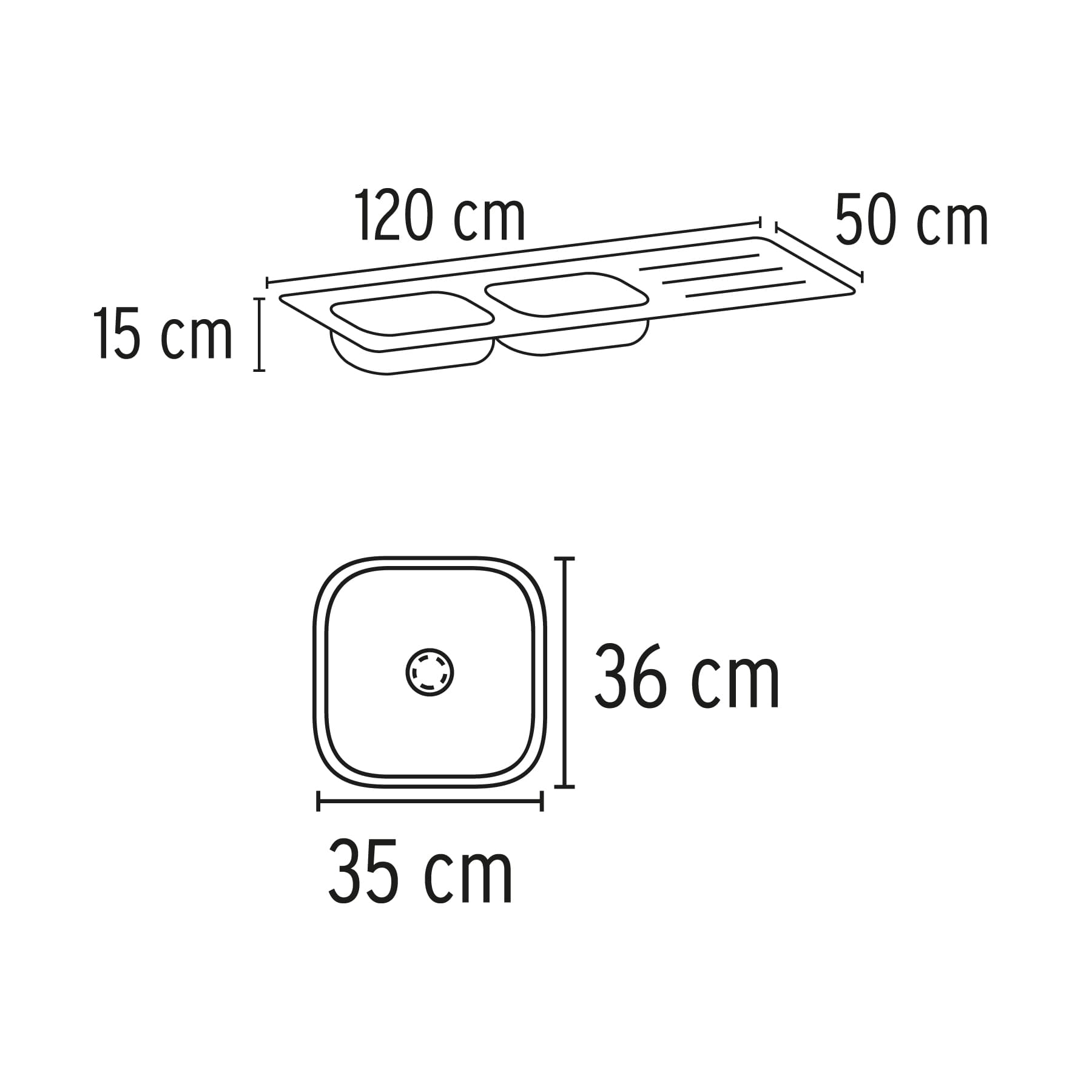 Tarja de empotrar 120 x 50 cm doble tina izquierda, Foset