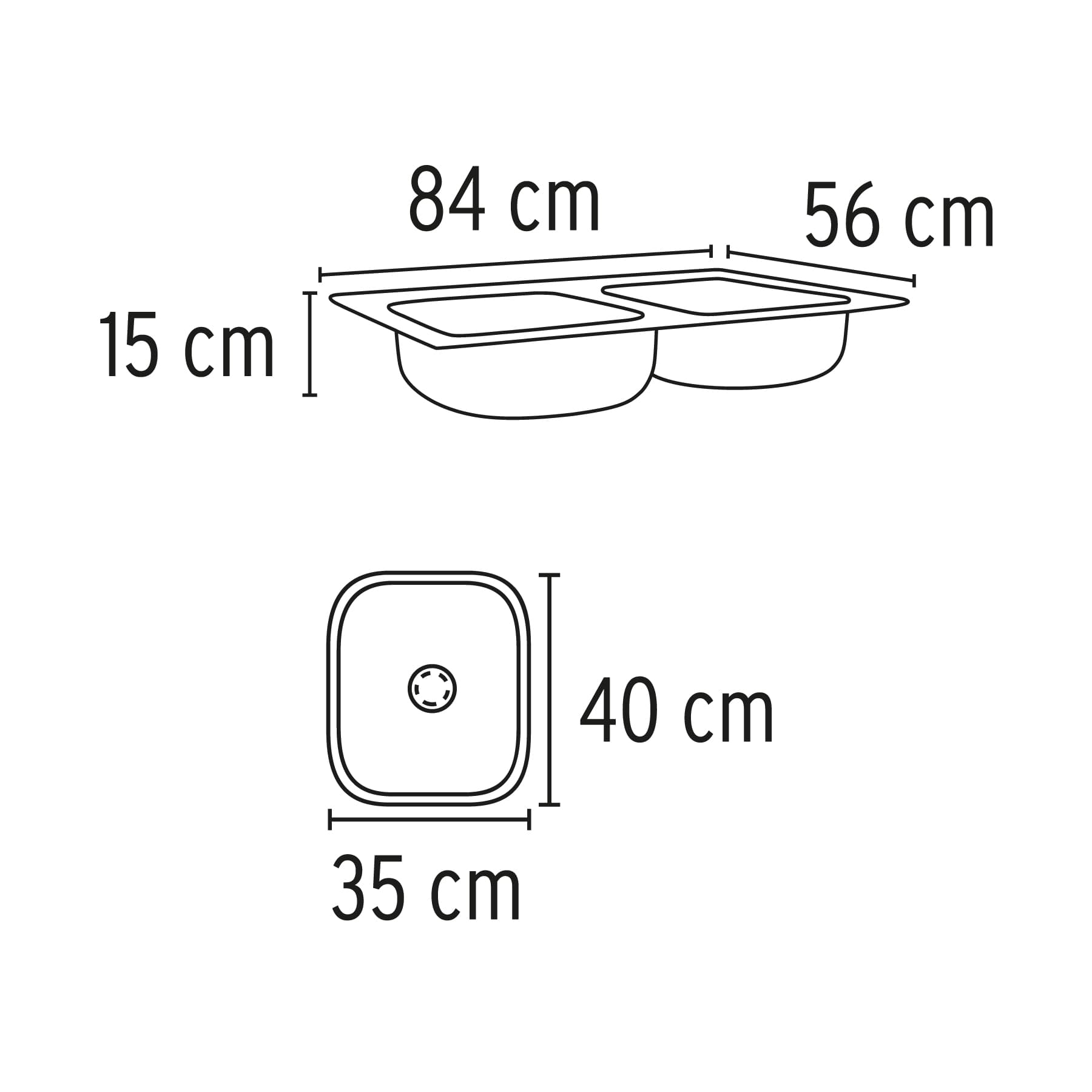 Tarja de empotrar 84 x 56 cm doble tina, Foset