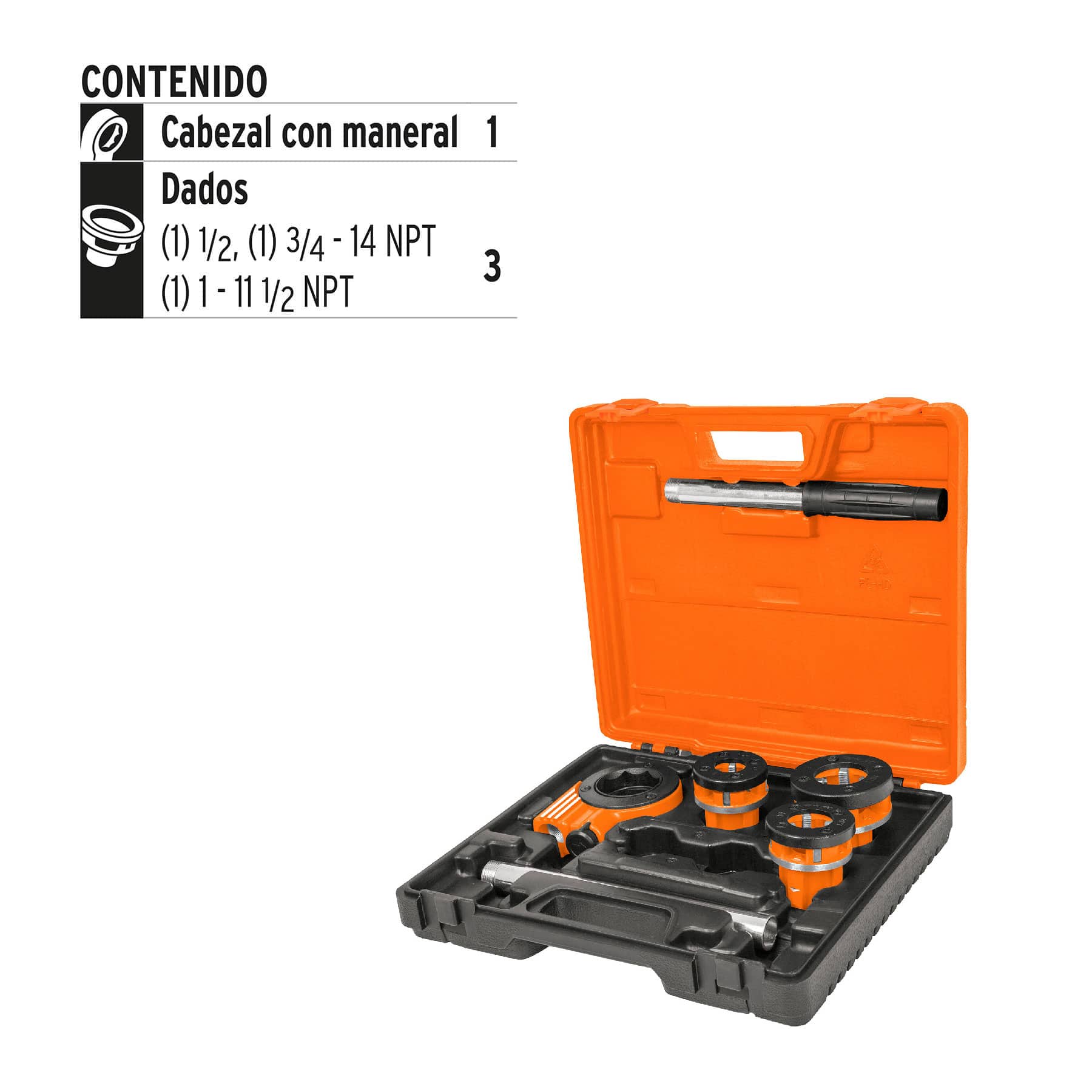 Juego de 4 tarrajas para tubo de 1/2" a 1", Truper