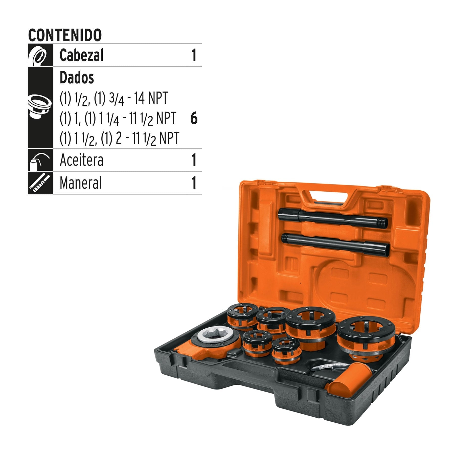 Juego de 9 tarrajas para tubo de 1/2" a 2", Truper