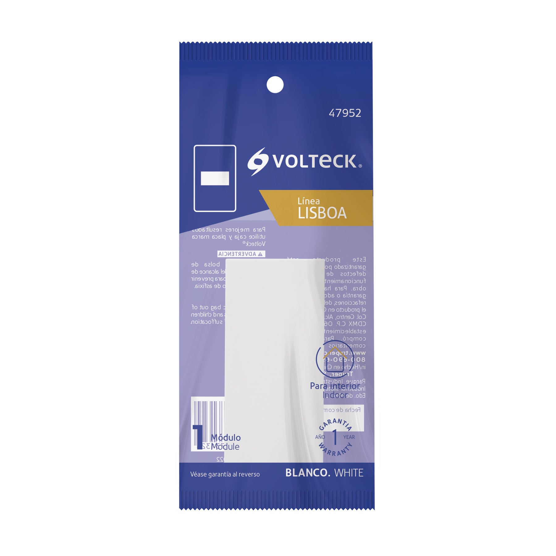 Tapón ciego blanco de 1 módeloulo, línea Lisboa, Volteck