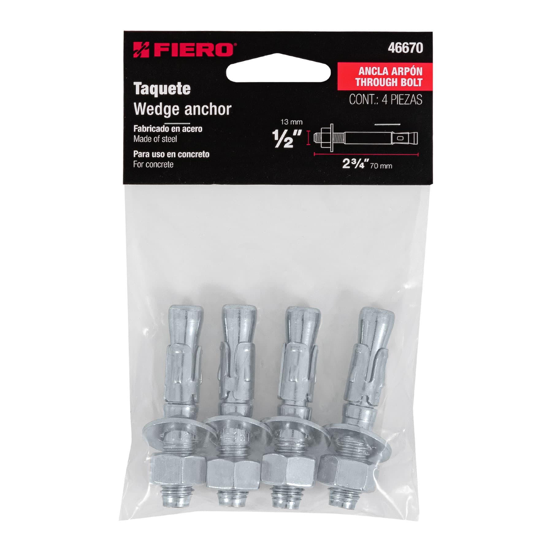 Bolsa con 4 taquetes arpón 1/2" x 2-3/4", Fiero