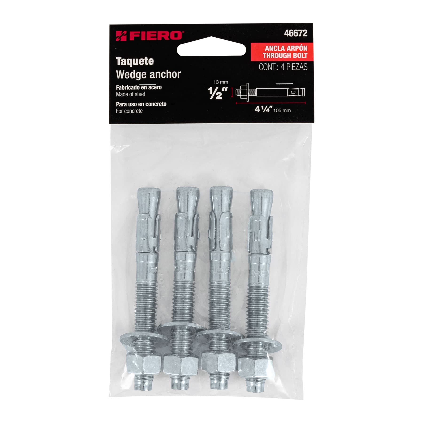 Bolsa con 4 taquetes arpón 1/2" x 4-1/4", Fiero