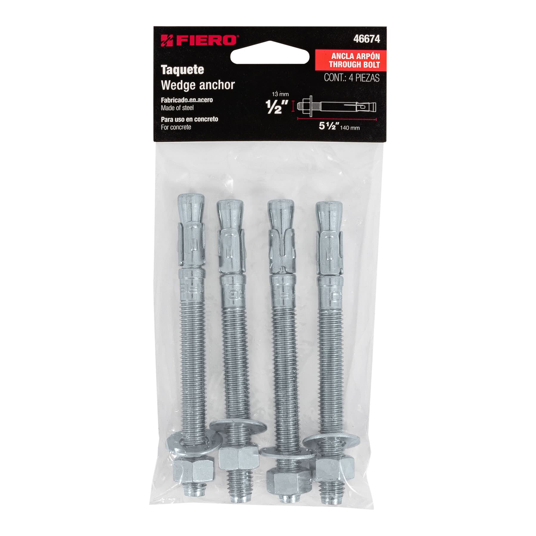 Bolsa con 4 taquetes arpón 1/2" x 5-1/2", Fiero