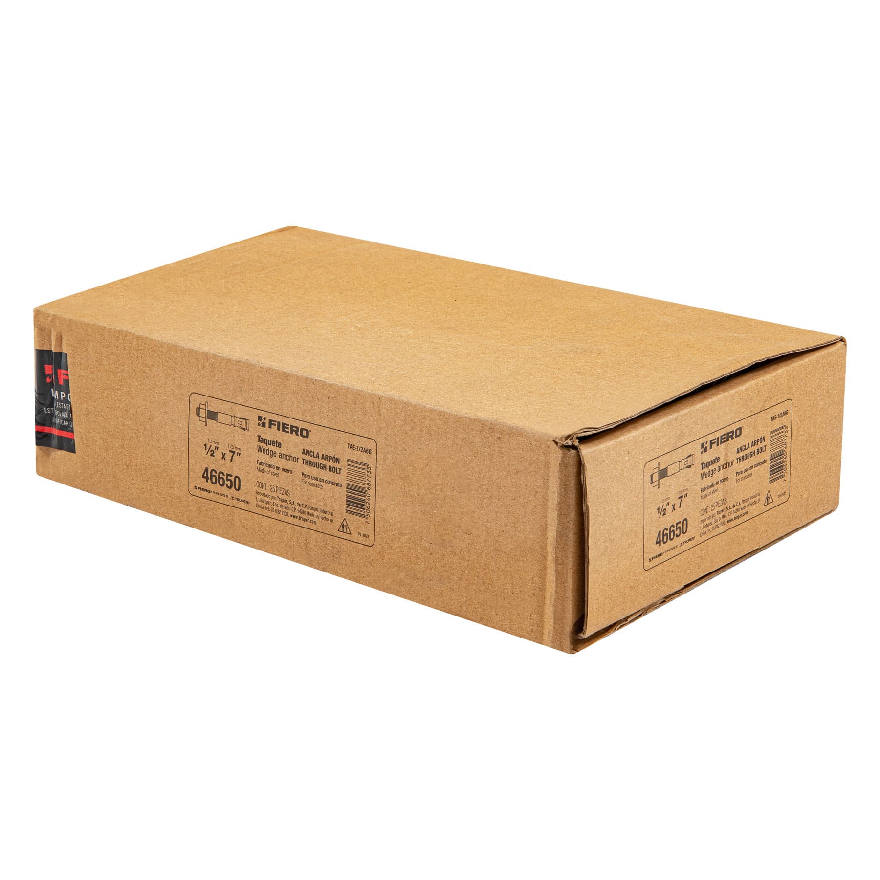 Caja con 25 taquetes arpón de 1/2" x 7", Fiero