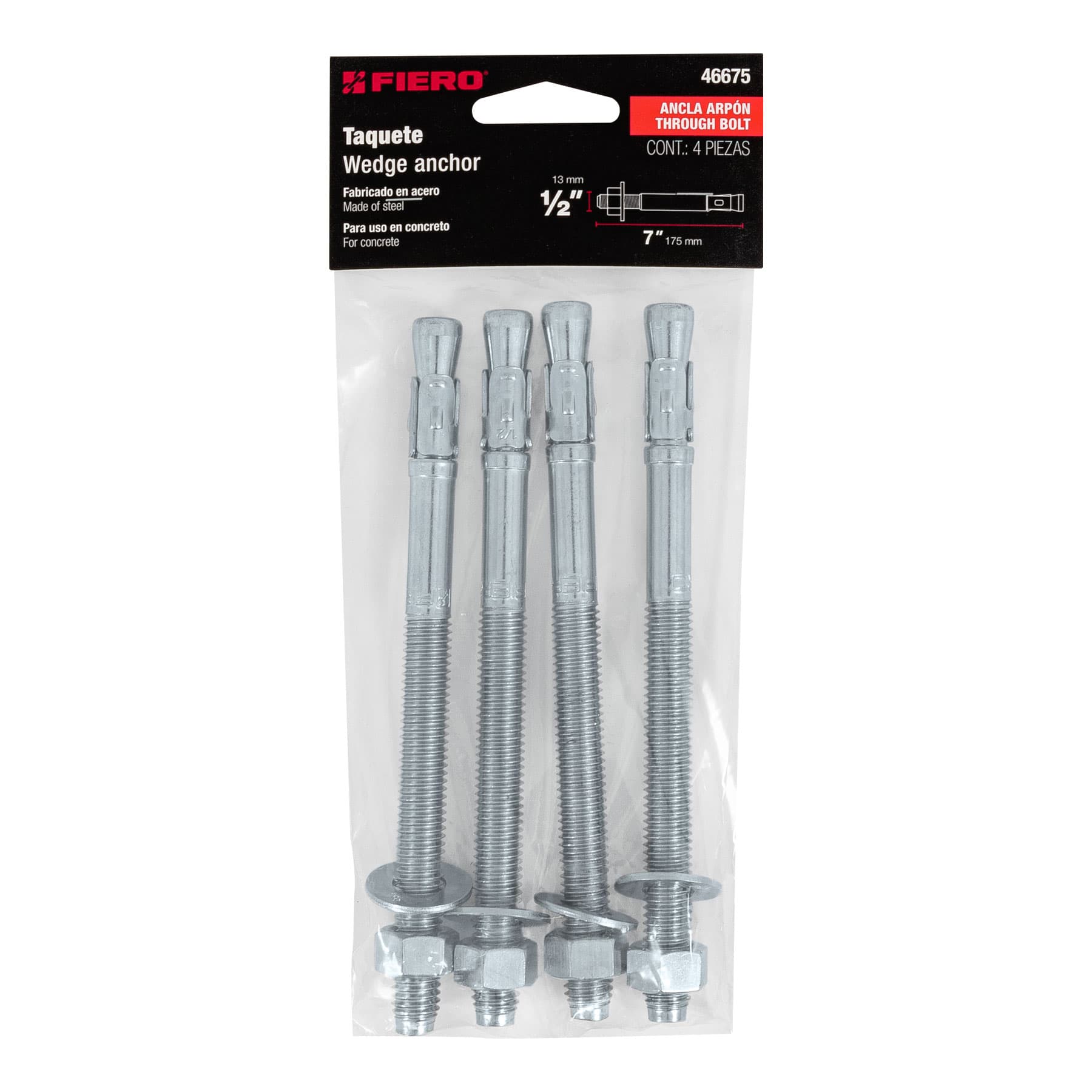 Bolsa con 4 taquetes arpón 1/2" x 7", Fiero