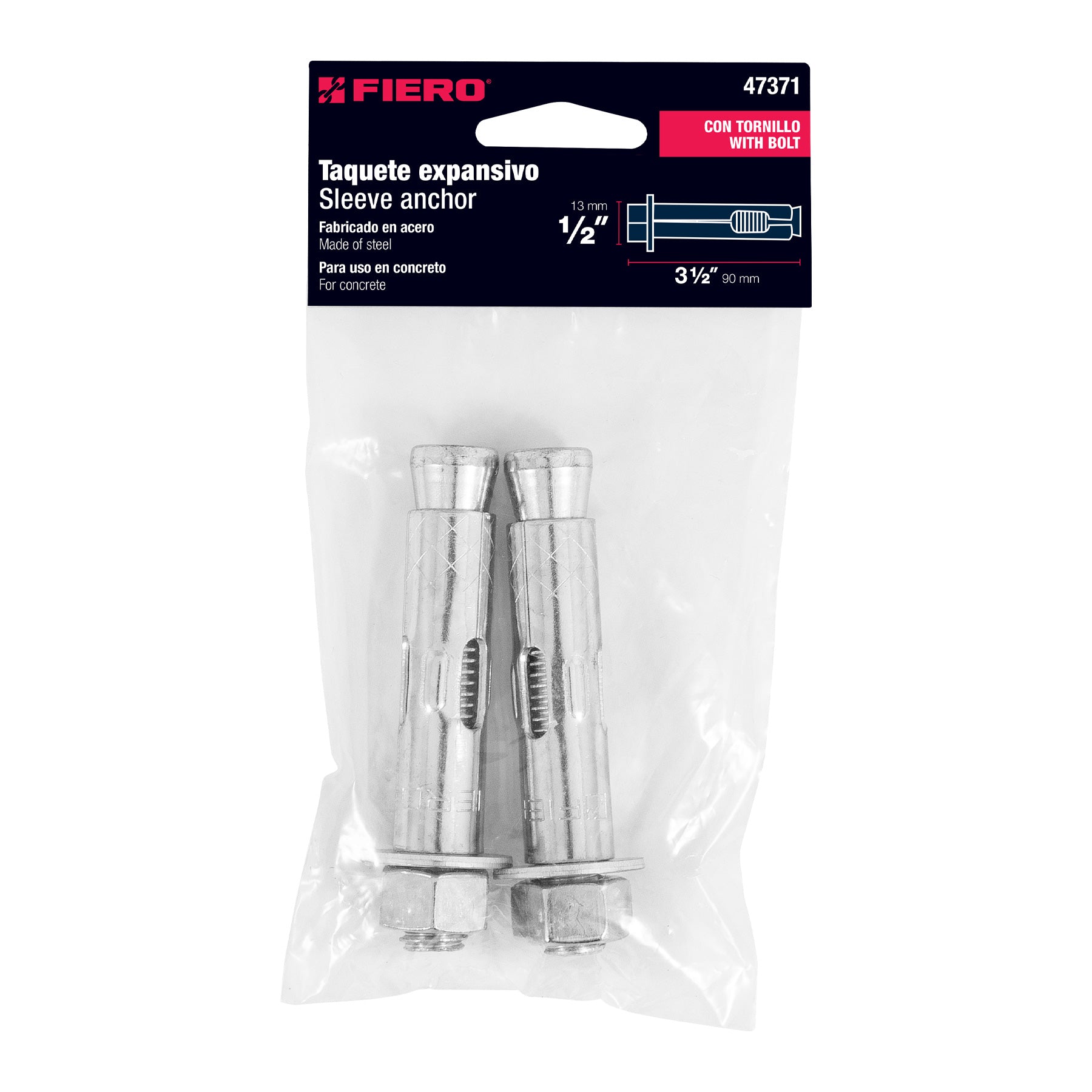 Bolsa con 2 taquetes expansivos de 1/2" con tornillo, Fiero