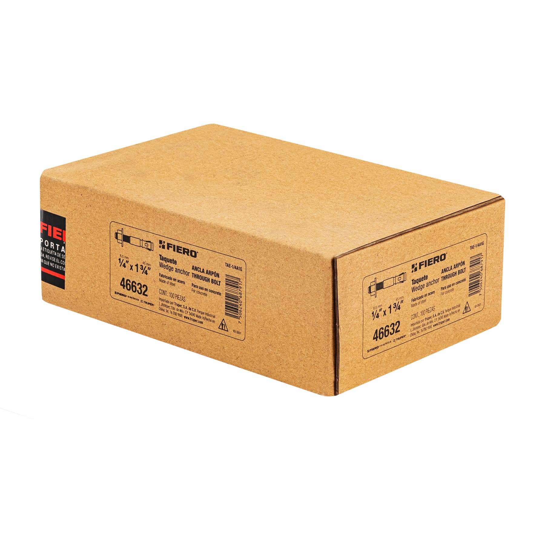 Caja con 100 taquetes arpón de 1/4" x 1-3/4", Fiero