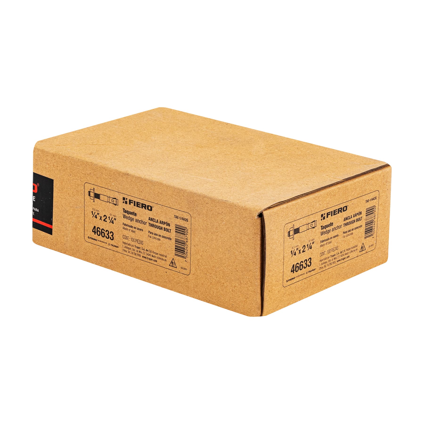 Caja con 100 taquetes arpón de 1/4" x 2-1/4", Fiero