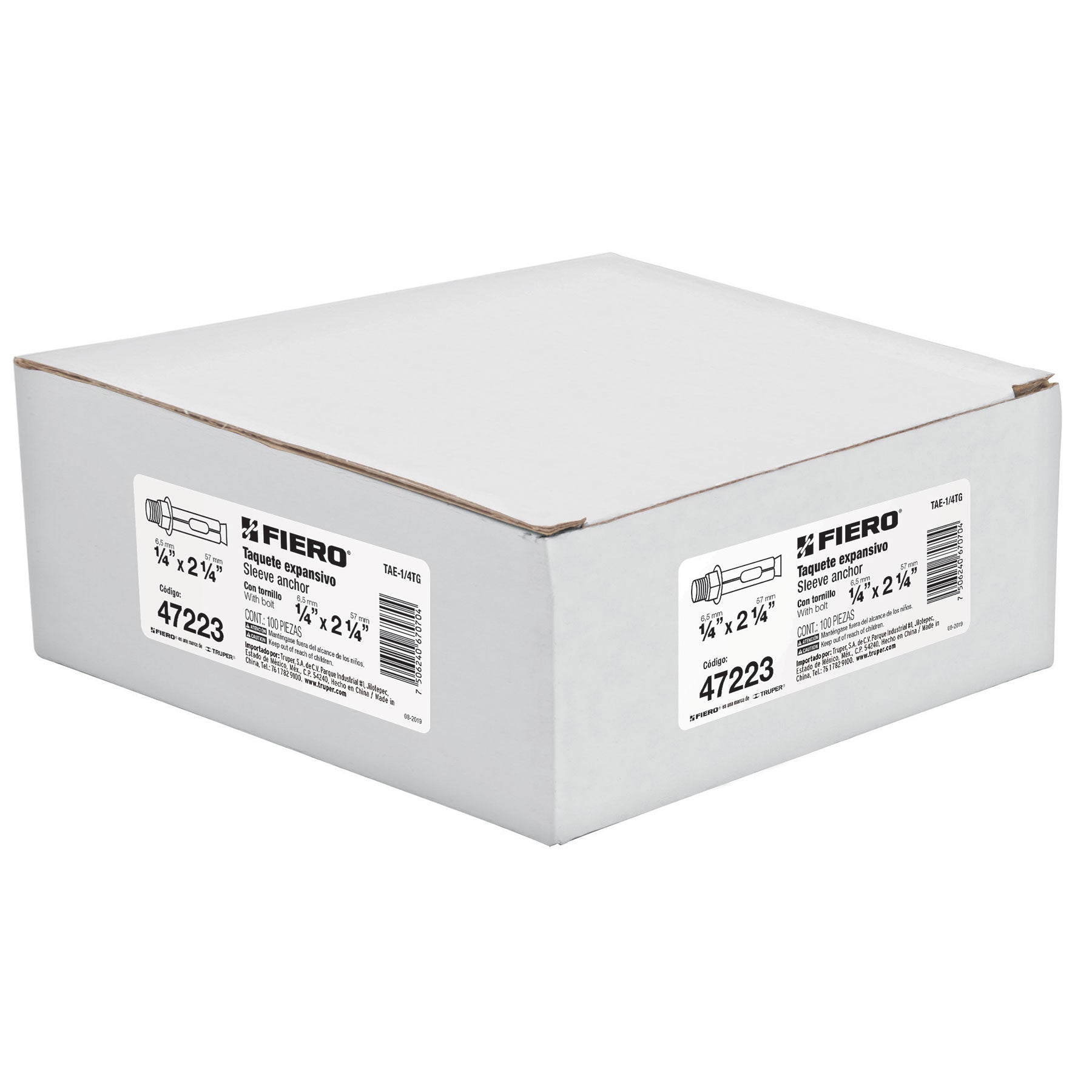 Caja con 100 taquetes expansivos de 1/4" con tornillo, Fiero