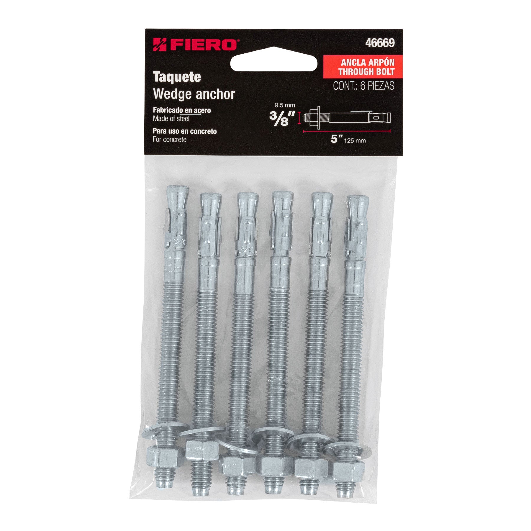 Bolsa con 6 taquetes arpón 3/8" x 5", Fiero