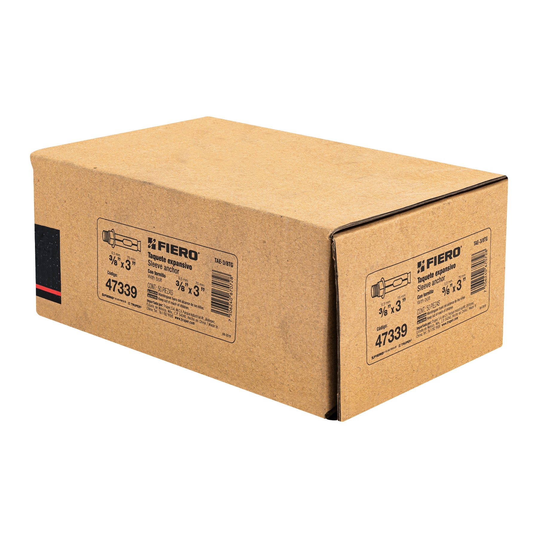Caja con 50 taquetes expansivos de 3/8" con tornillo, Fiero
