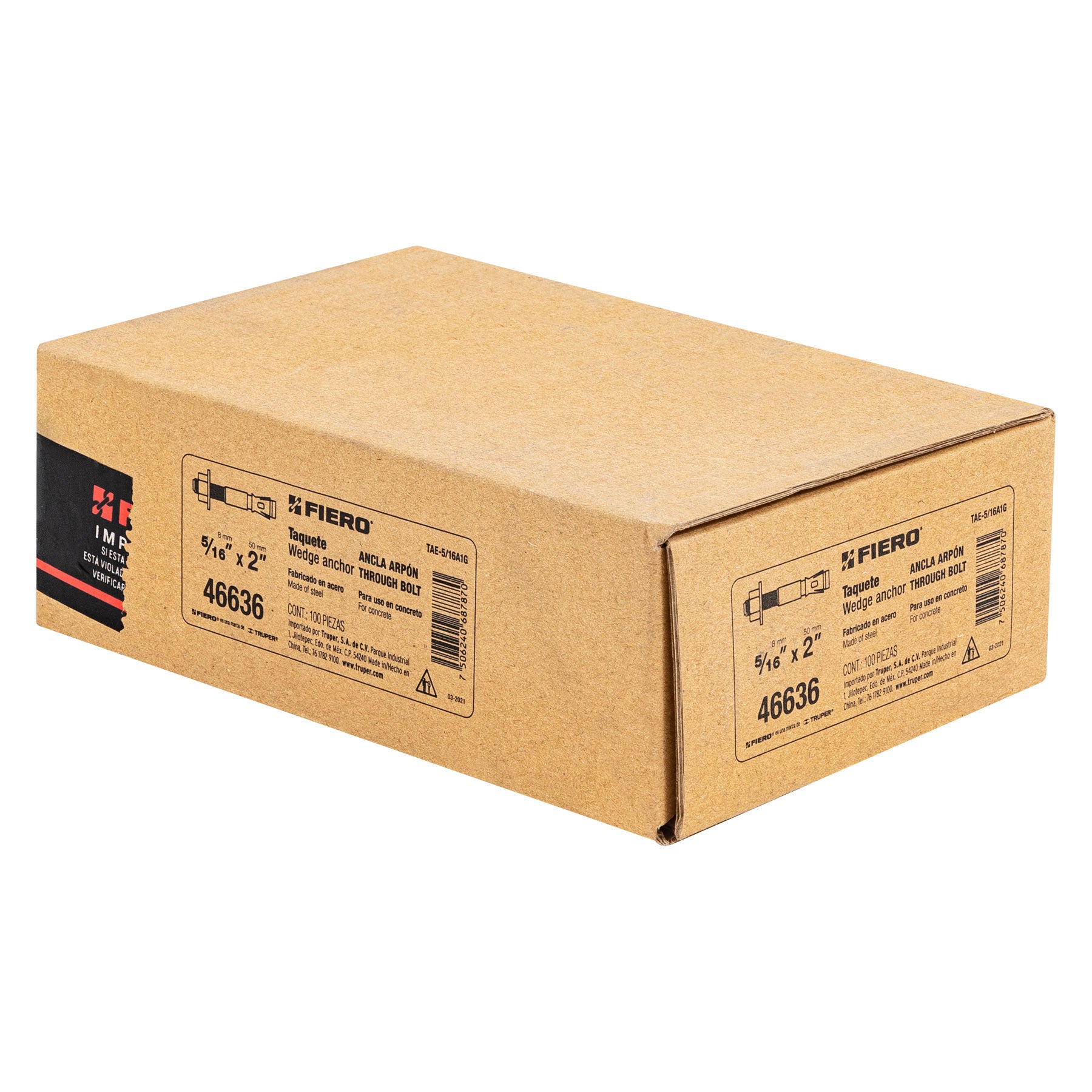 Caja con 100 taquetes arpón de 5/16" x 2", Fiero