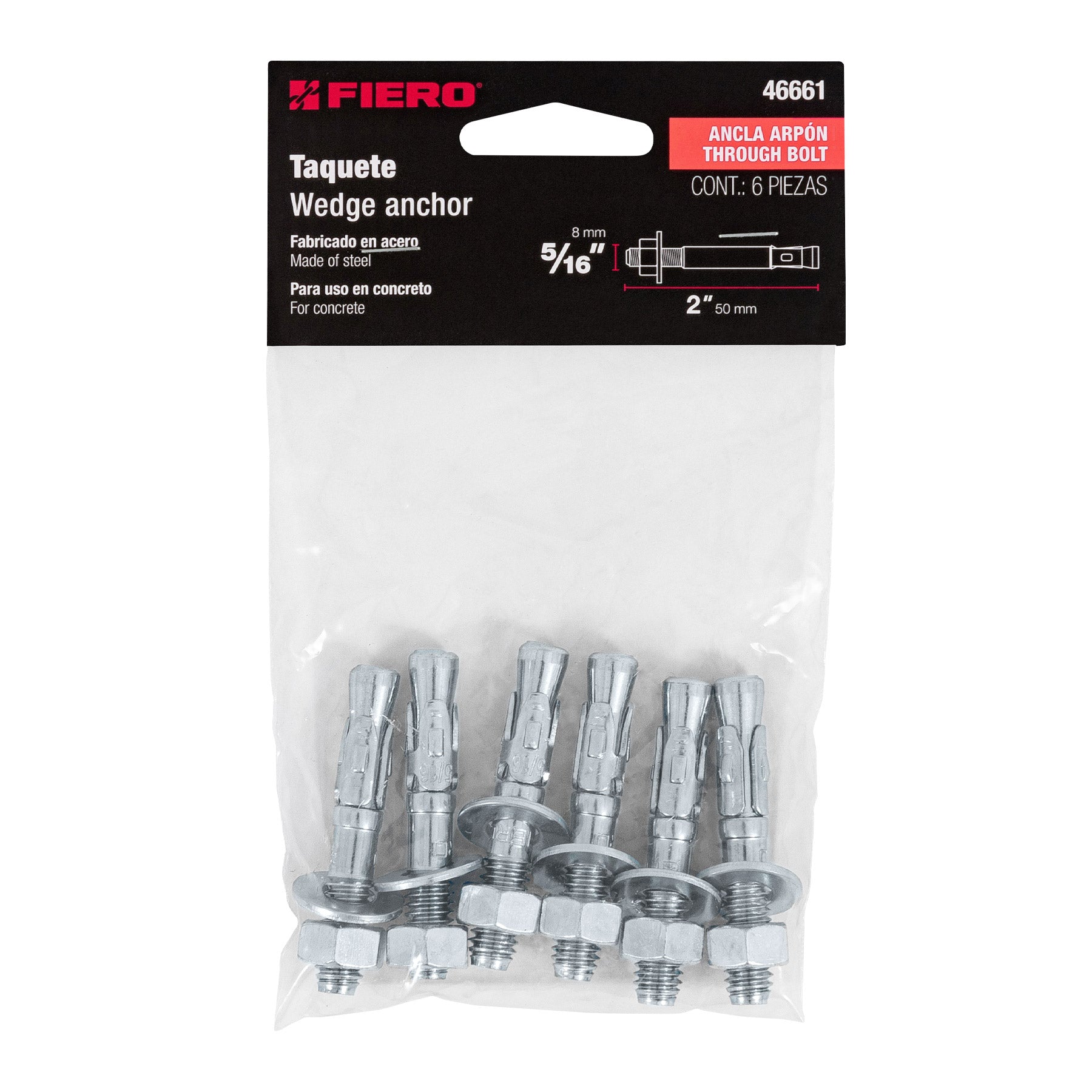 Bolsa con 6 taquetes arpón 5/16" x 2", Fiero