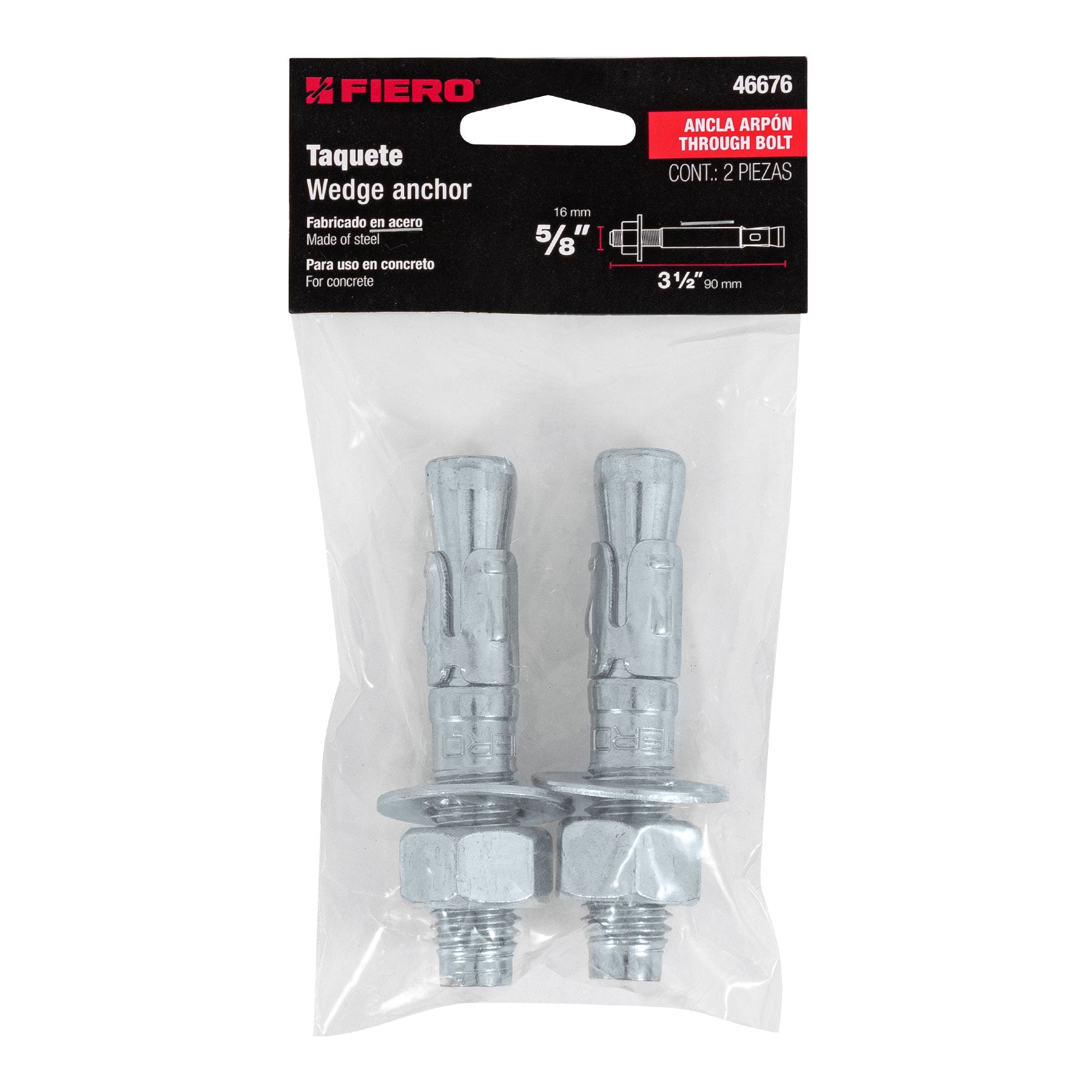 Bolsa con 2 taquetes arpón 5/8" x 3-1/2", Fiero