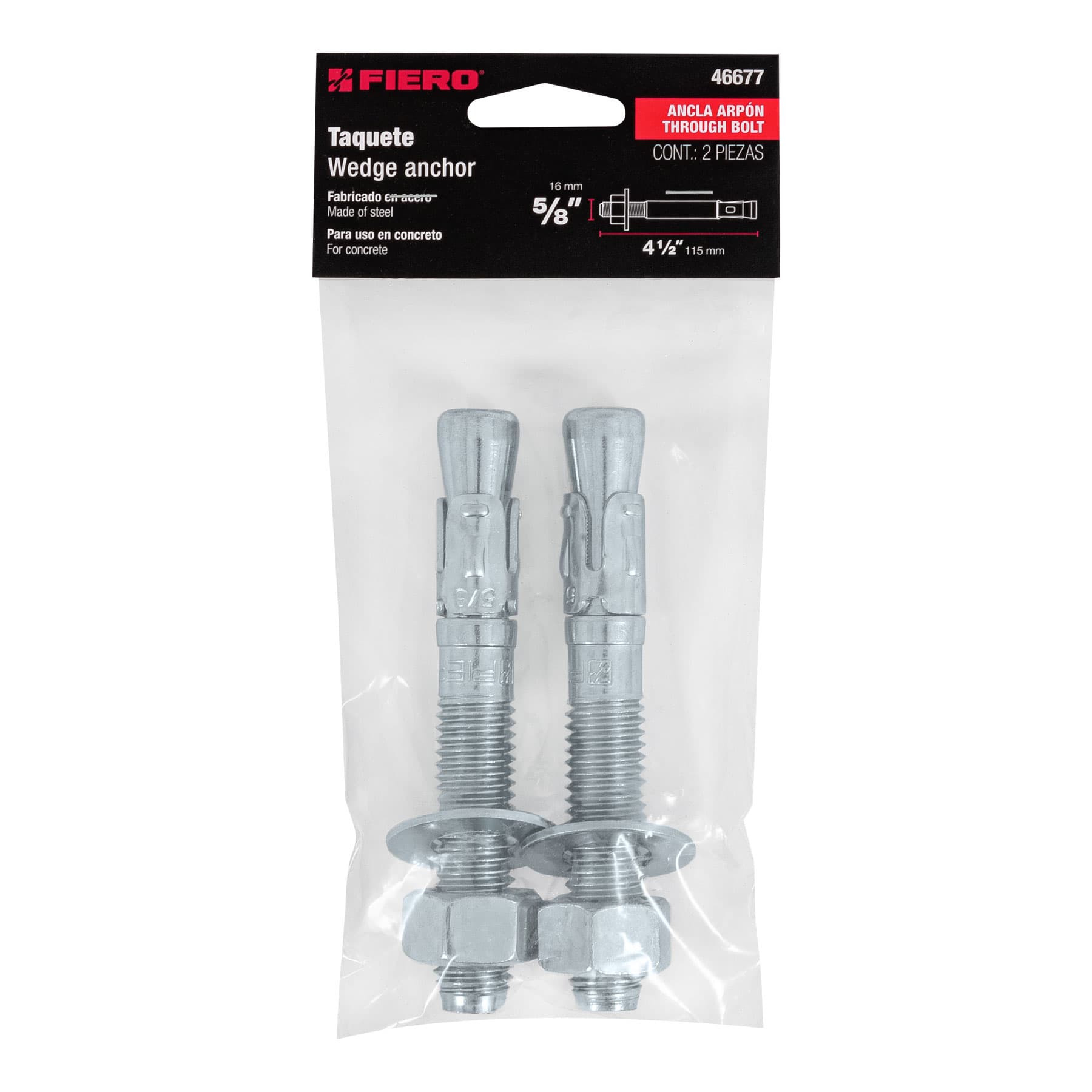 Bolsa con 2 taquetes arpón 5/8" x 4-1/2", Fiero