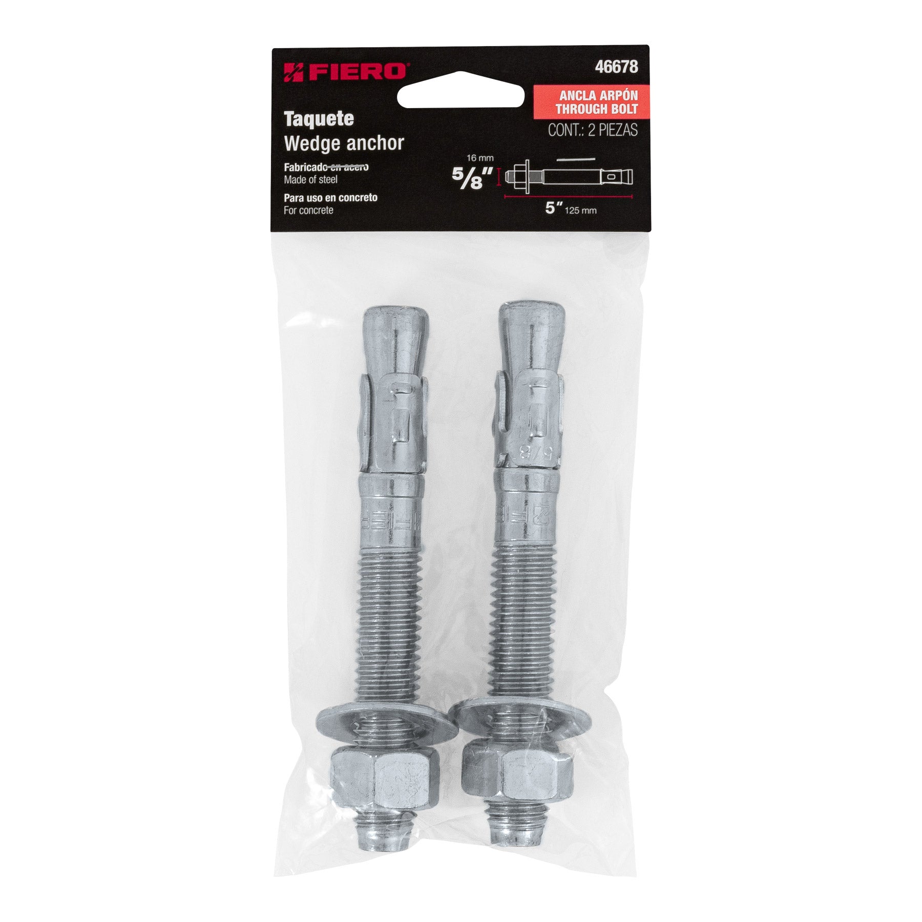 Bolsa con 2 taquetes arpón 5/8" x 5", Fiero