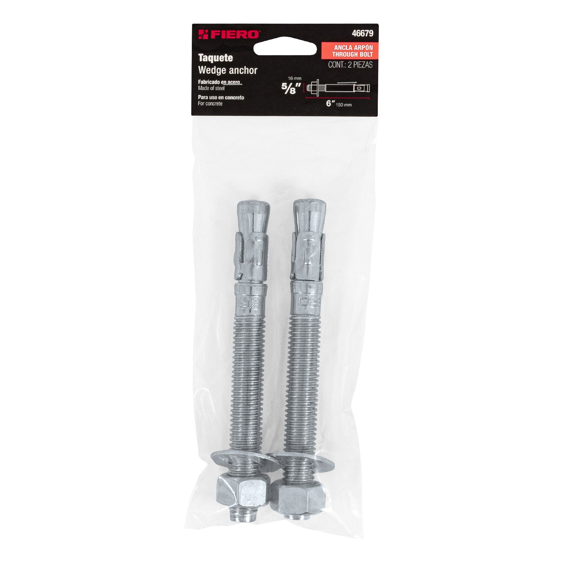 Bolsa con 2 taquetes arpón 5/8" x 6", Fiero