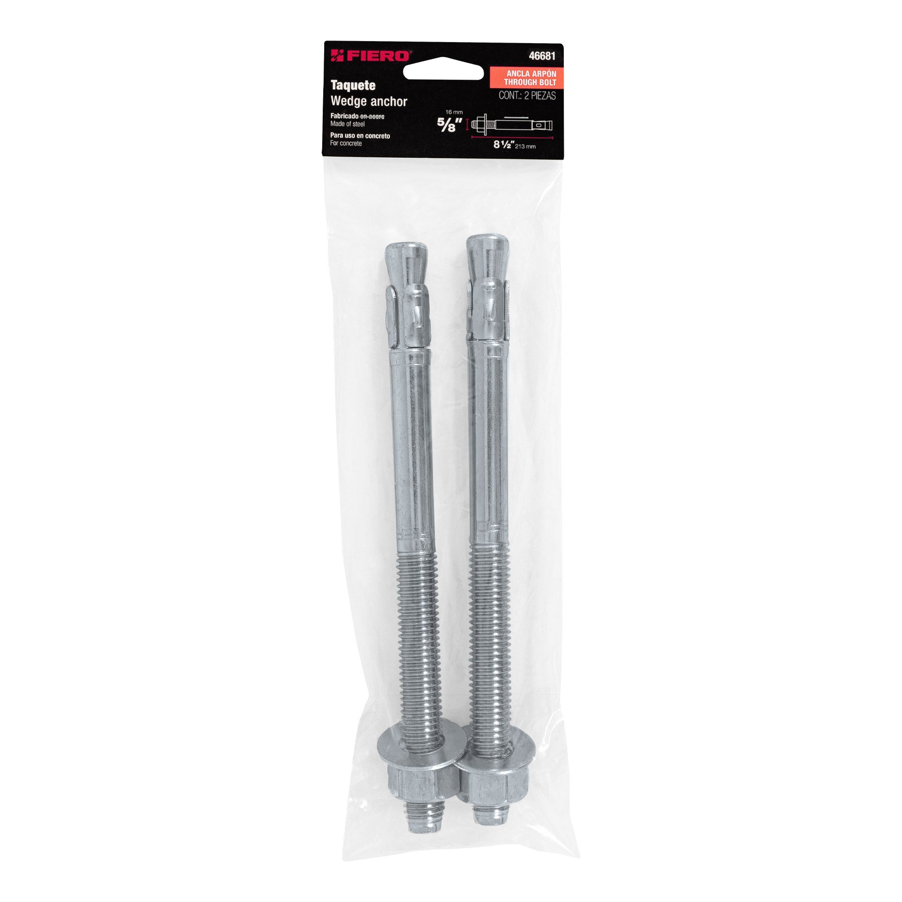 Bolsa con 2 taquetes arpón 5/8" x 8-1/2", Fiero