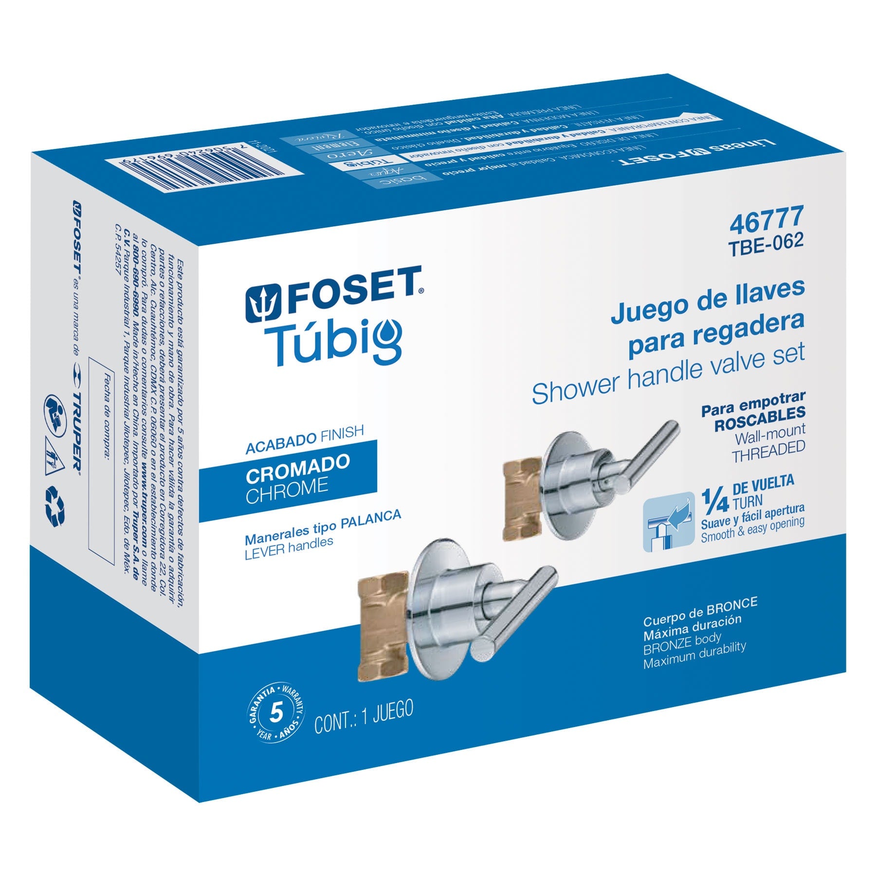 Juego llaves empotrar roscables, palanca cromo, Túbig