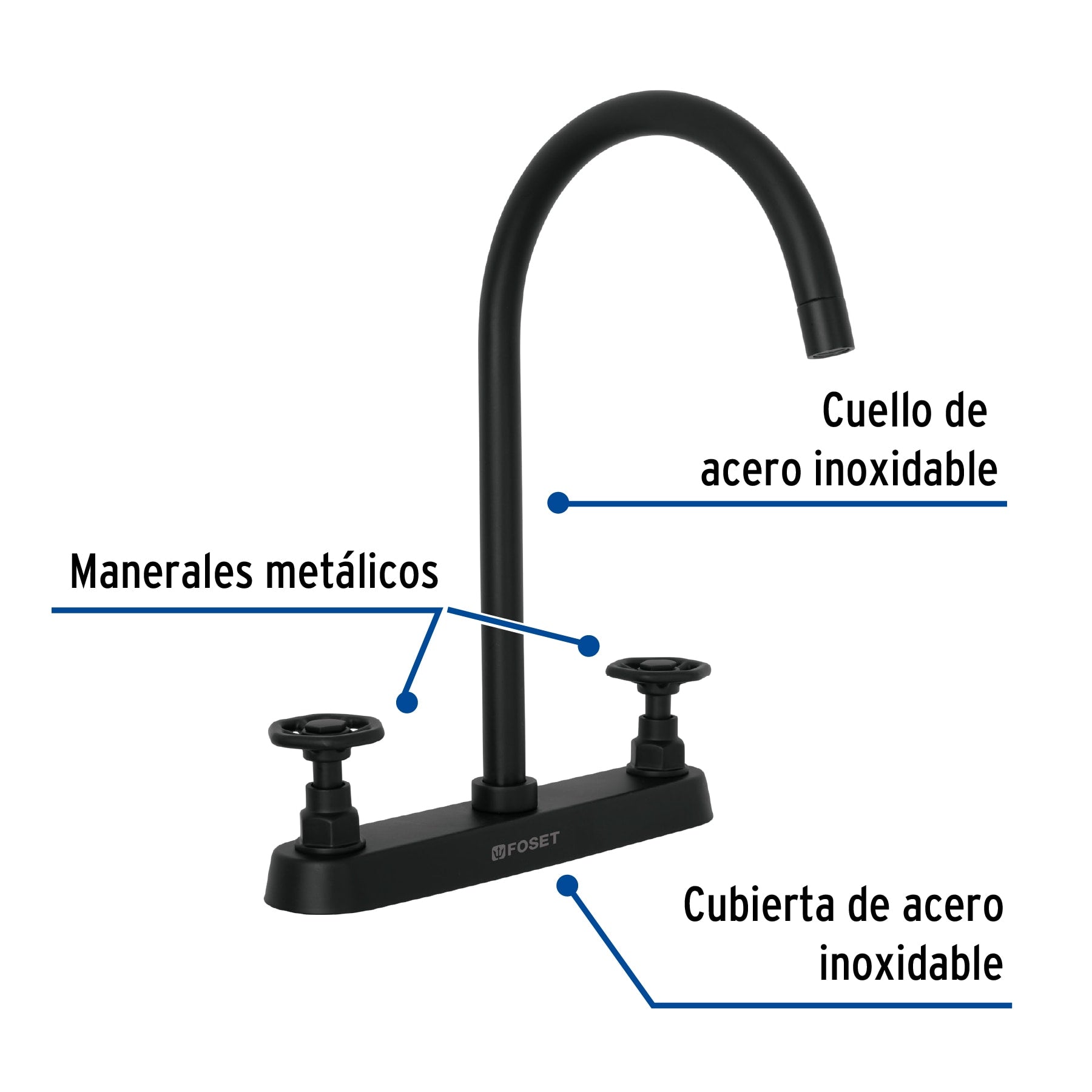 Mezcladora para fregadero,manerales redondos,negro mate,Tubig