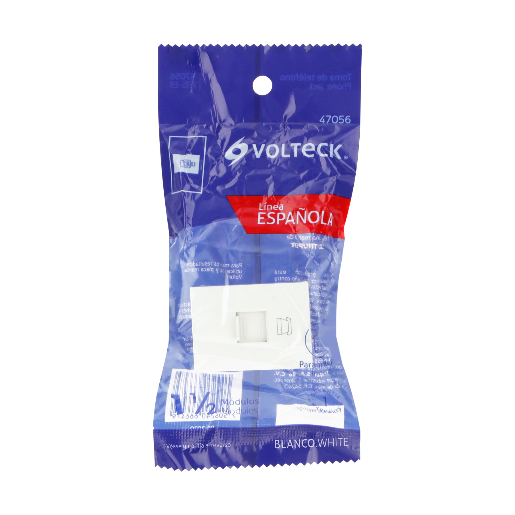 Toma de teléfono, 1.5 módeloulos, línea Española, color blanco