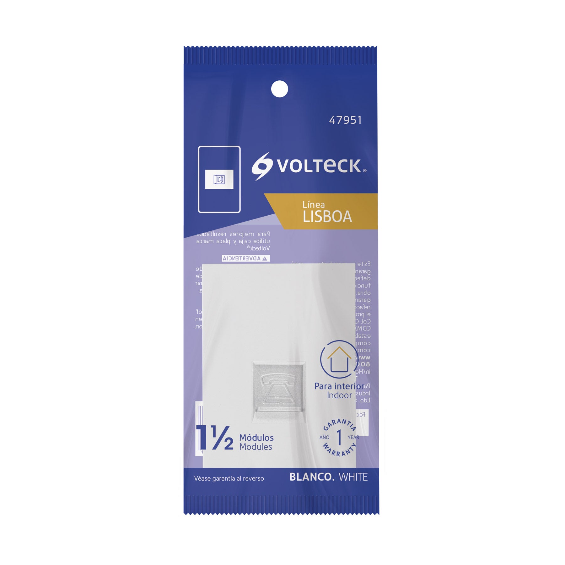 Toma de teléfono blanco de 1.5 módeloulos, línea Lisboa