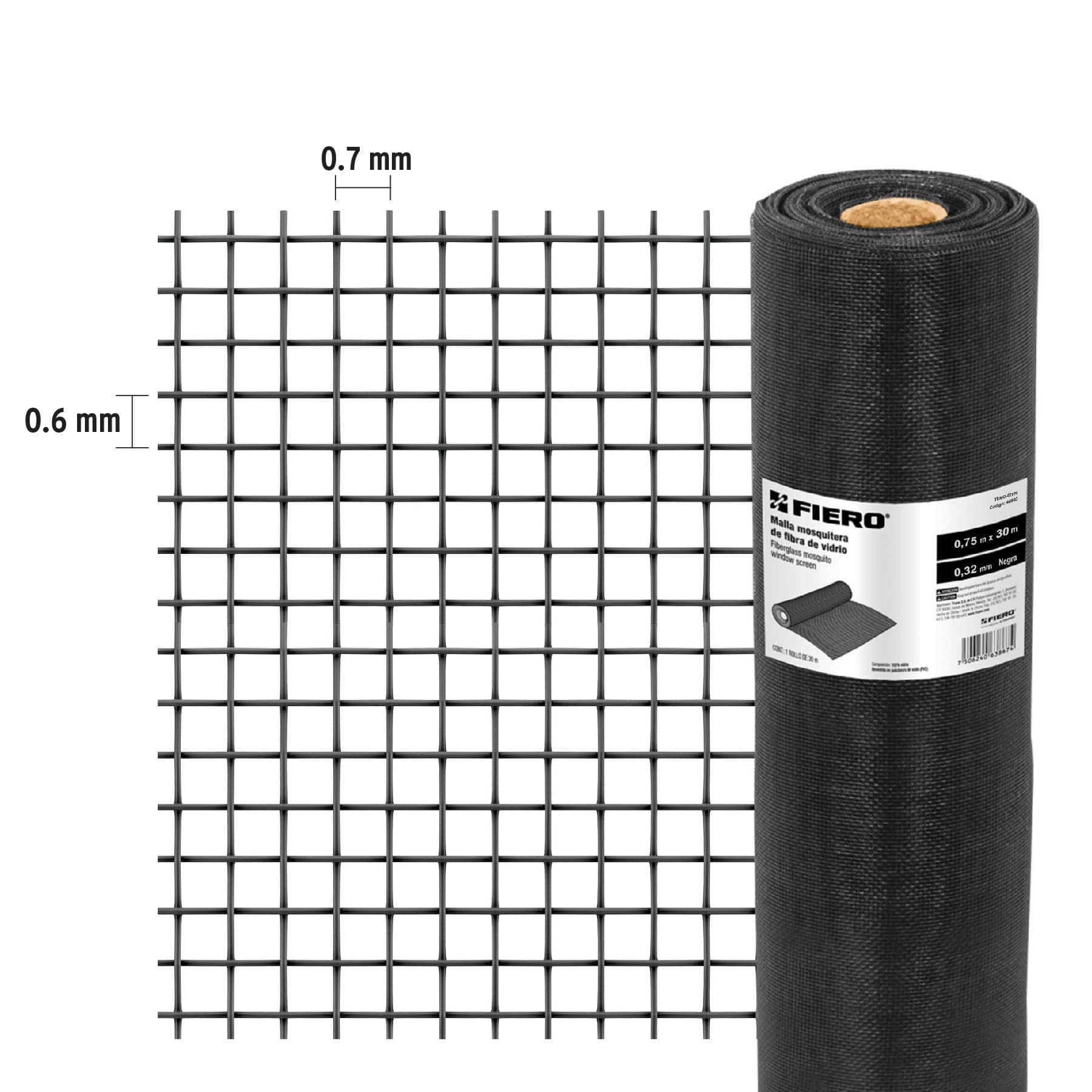 Rollo de 30 m x 0.75m malla mosquitera fibra de vidrio negra