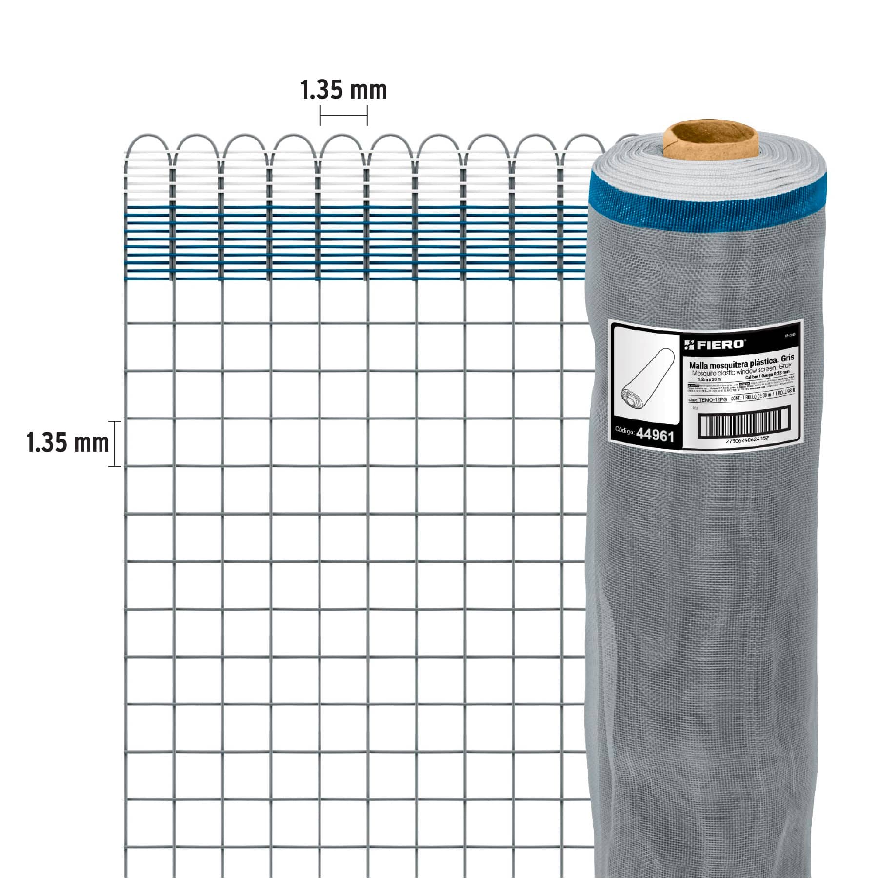 Rollo de 30 m x 1.2 m de malla mosquitera plástica gris