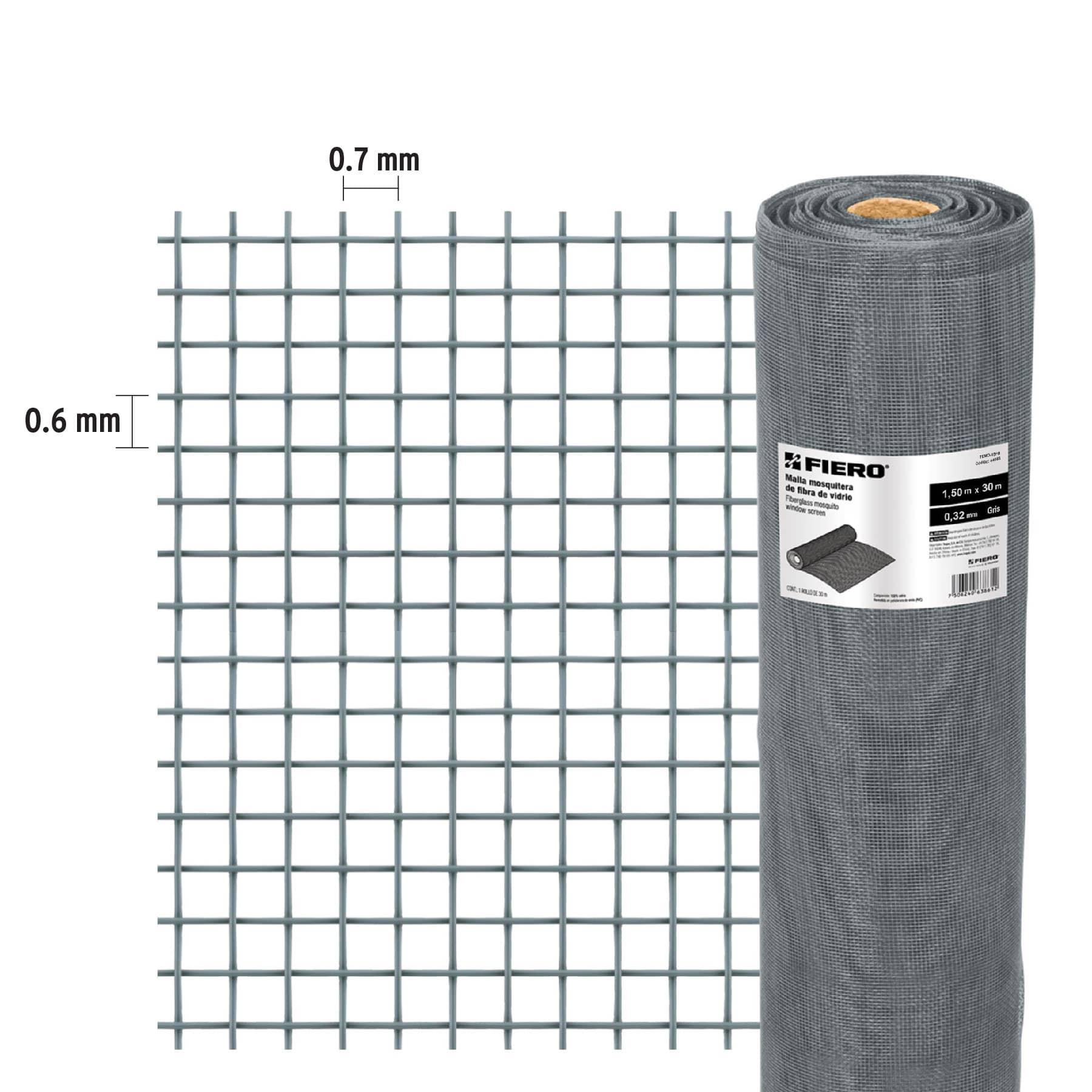 Rollo de 30 m x 1.5 m malla mosquitera fibra de vidrio gris