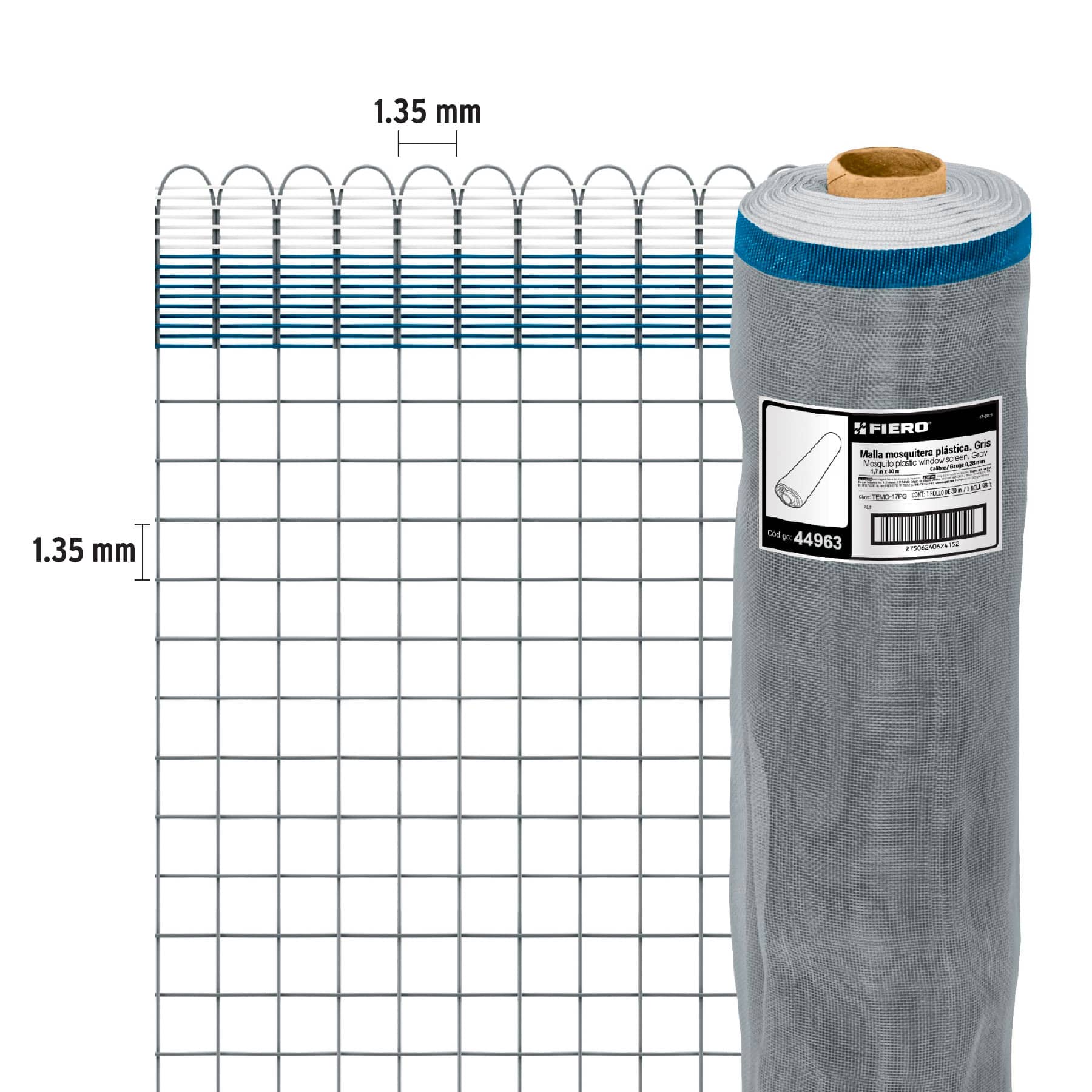 Rollo de 30 m x 1.7 m de malla mosquitera plástica gris