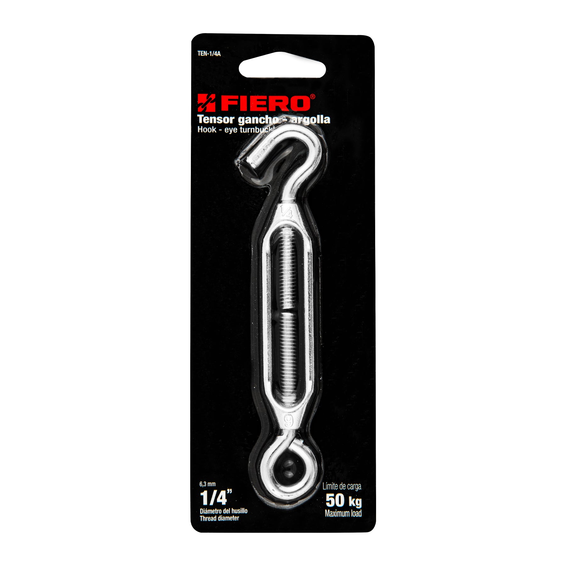 Tensor zinc 1/4" gancho-argolla, Fiero