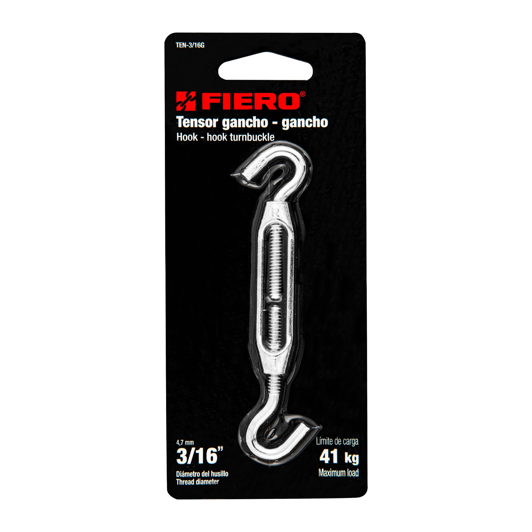 Tensor zinc 3/16" gancho-gancho, Fiero