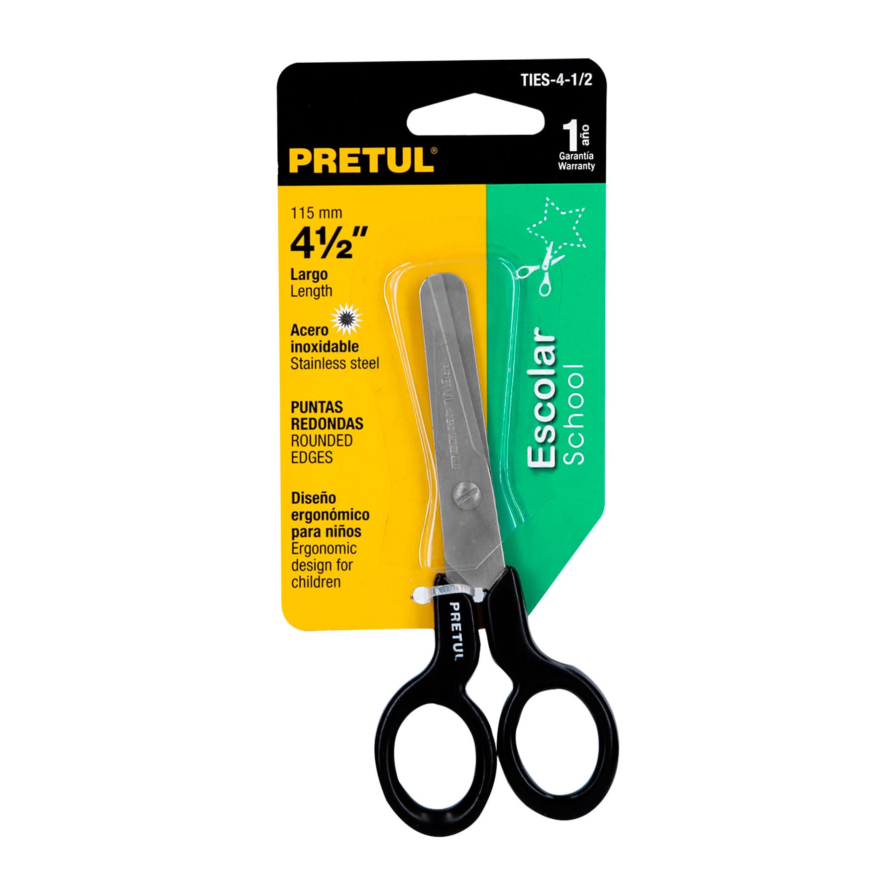 Tijera 4-1/2" de acero inoxidable punta roma escolar, Pretul
