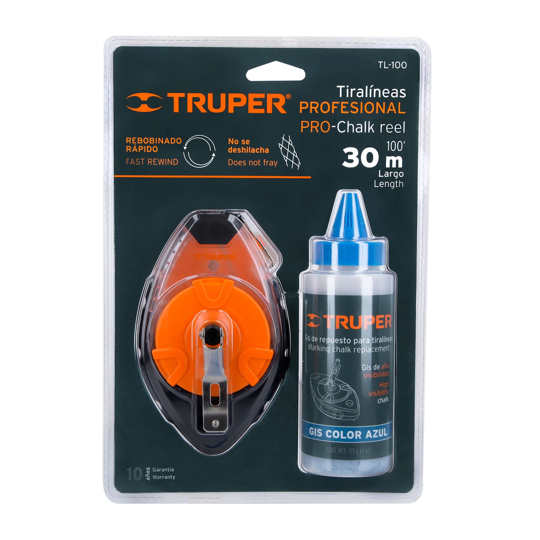 Tiralíneas profesional plástico con gis, 30m(100 ft), Truper