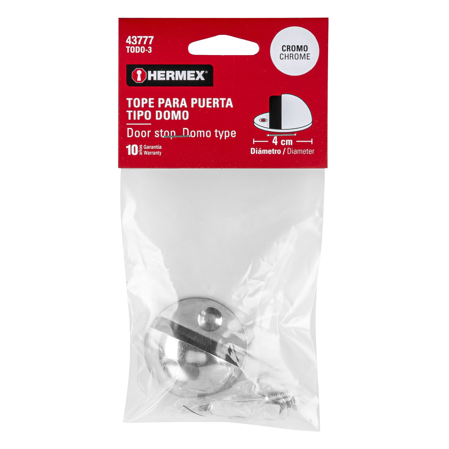 Tope tipo domo para puerta, acabado cromo, Hermex