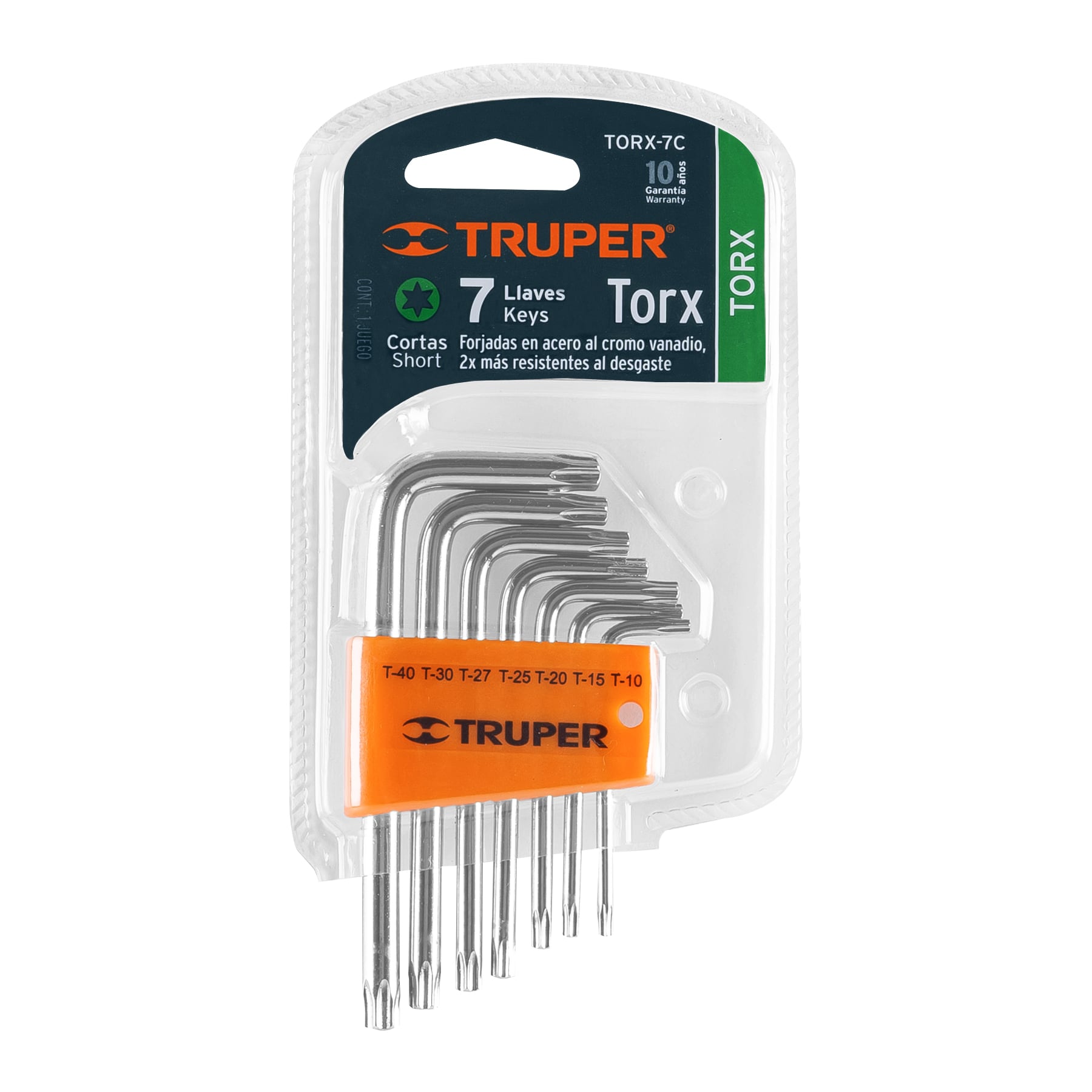 Juego de 7 llaves torx con organizador abatible, Truper