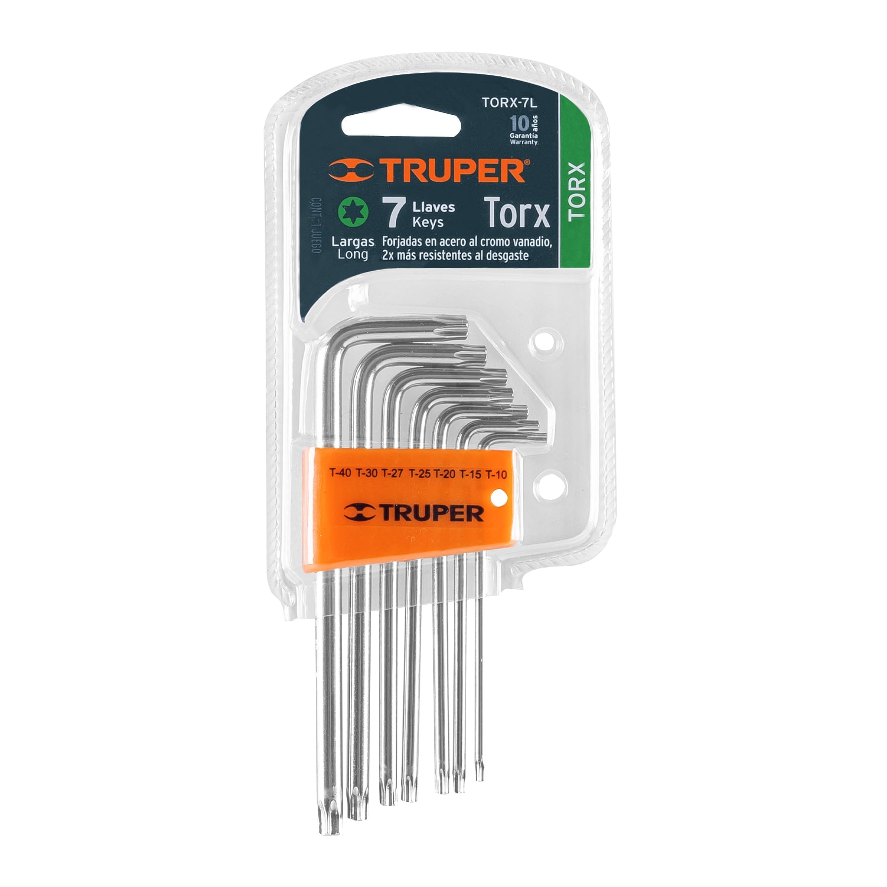 Juego de 7 llaves torx largas con organizador abatible