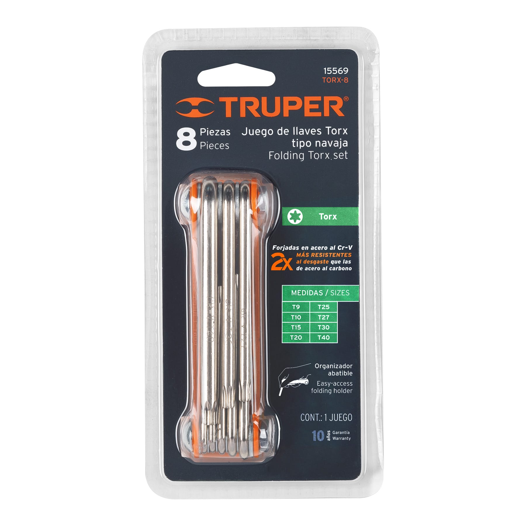 Juego de 8 llaves torx tipo navaja, cuerpo de lámina, Truper