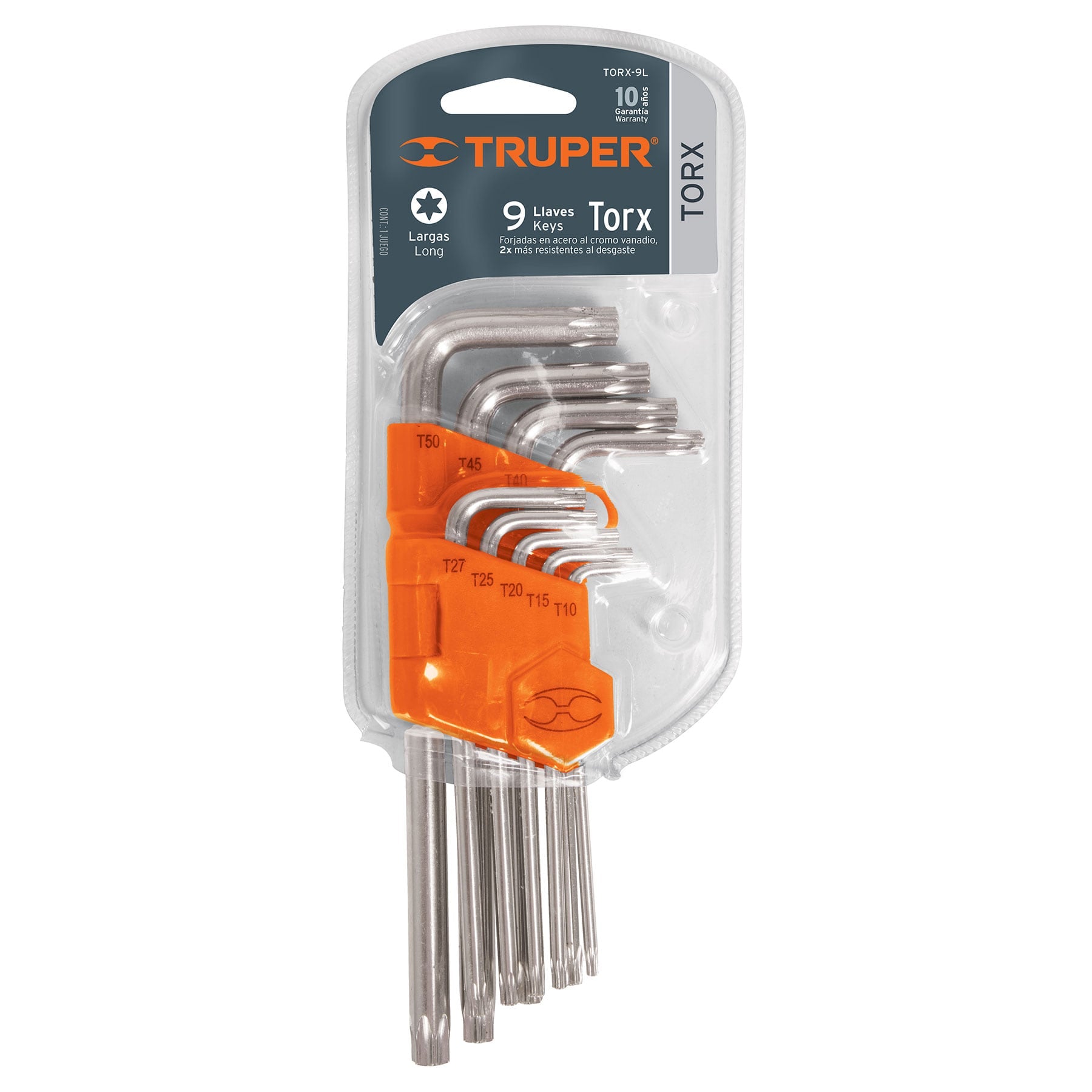 Juego de 9 llaves torx largas con organizador abatible