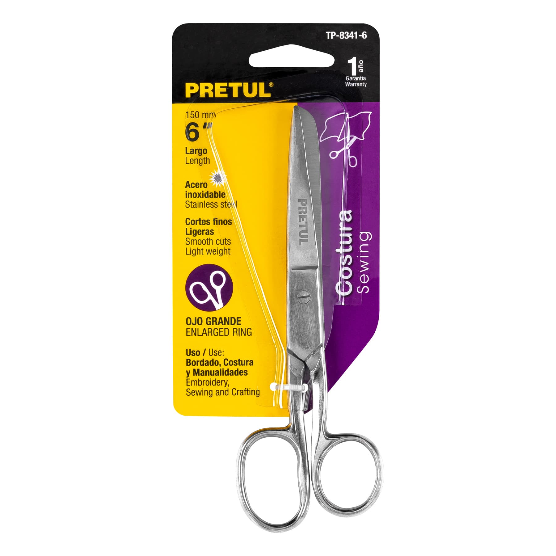 Tijera 6" ojo grande acero inoxidable para costura, Pretul